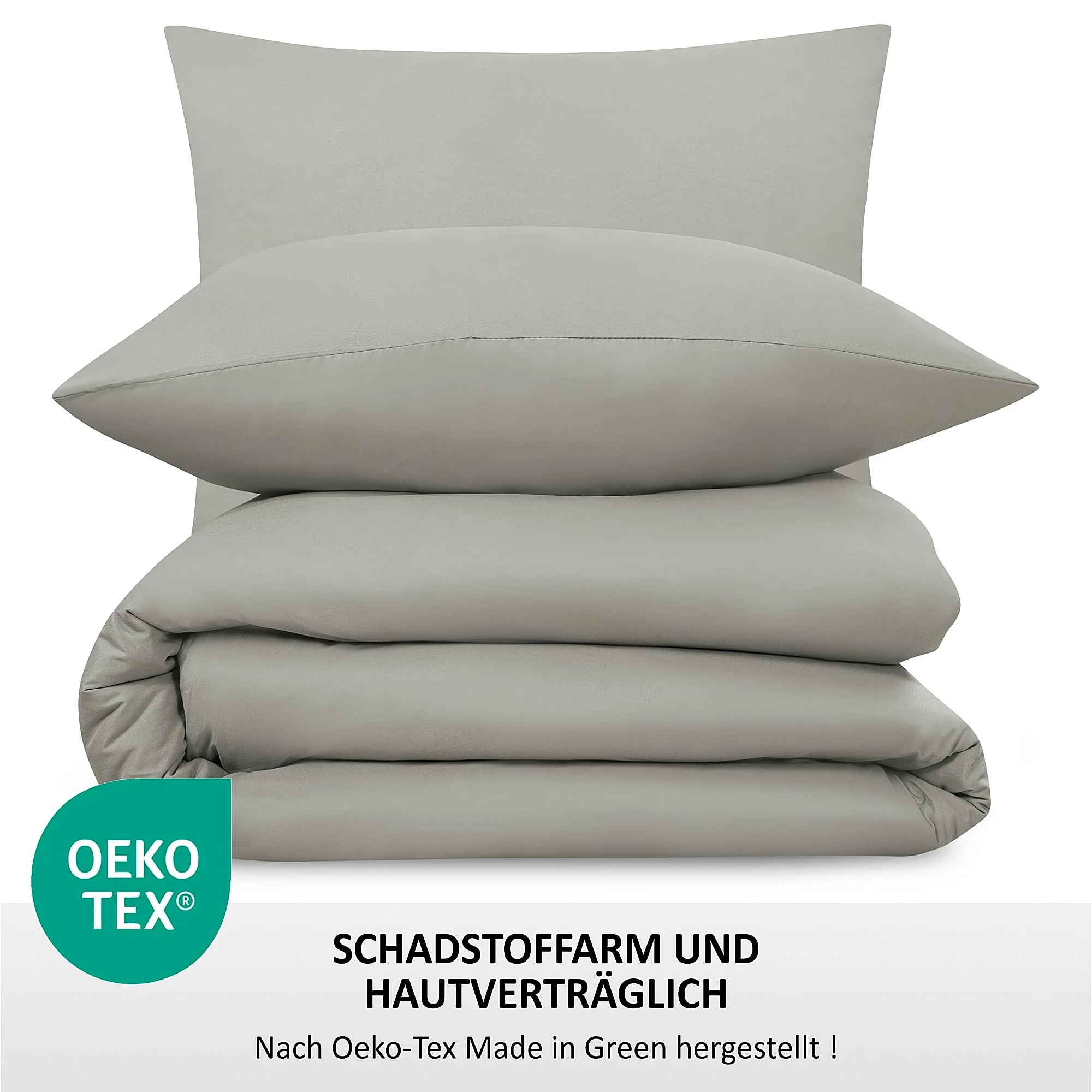 Softex Royal Baumwolle Bettwäsche 135x200 cm, 2 teiliges Bettwäsche Set, 2er Set mit 1 Kissenbezug 80x80 cm, Öko-Tex Bettwäsche Hellgrau, mit YKK Reißverschluss - Image 3