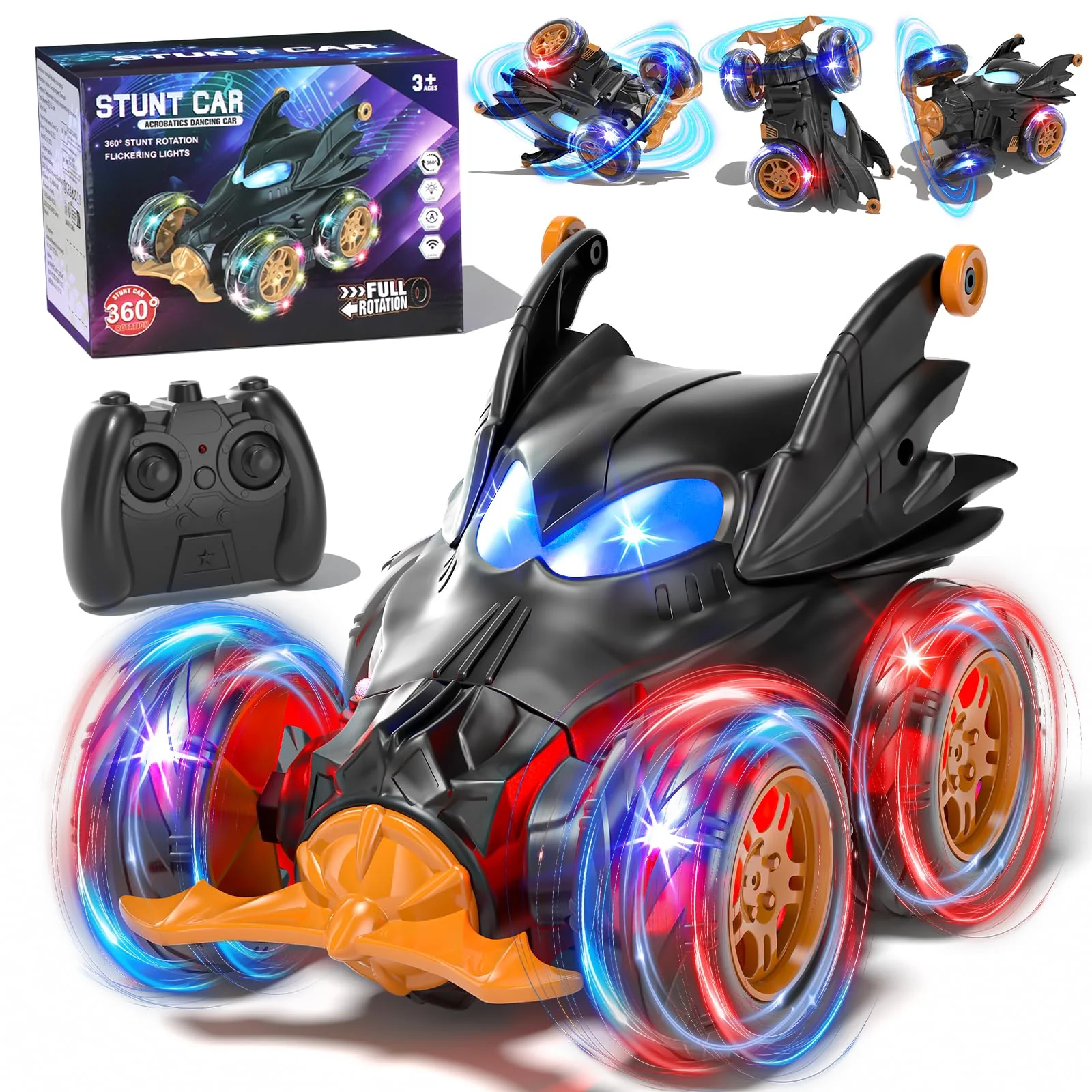 SOGAWEBB Bat Ferngesteuertes Auto, 2.4Ghz 4WD 360° Flipper Drift RC Car ab 3 4 5 6 7 Jahre, RC Auto Spielzeug Jungen, Monstertruck Kinder Spielzeug ab 3-8 Jahre Junge