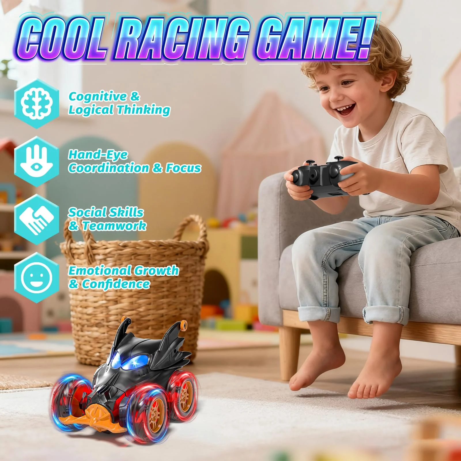 SOGAWEBB Bat Ferngesteuertes Auto, 2.4Ghz 4WD 360° Flipper Drift RC Car ab 3 4 5 6 7 Jahre, RC Auto Spielzeug Jungen, Monstertruck Kinder Spielzeug ab 3-8 Jahre Junge - Image 4