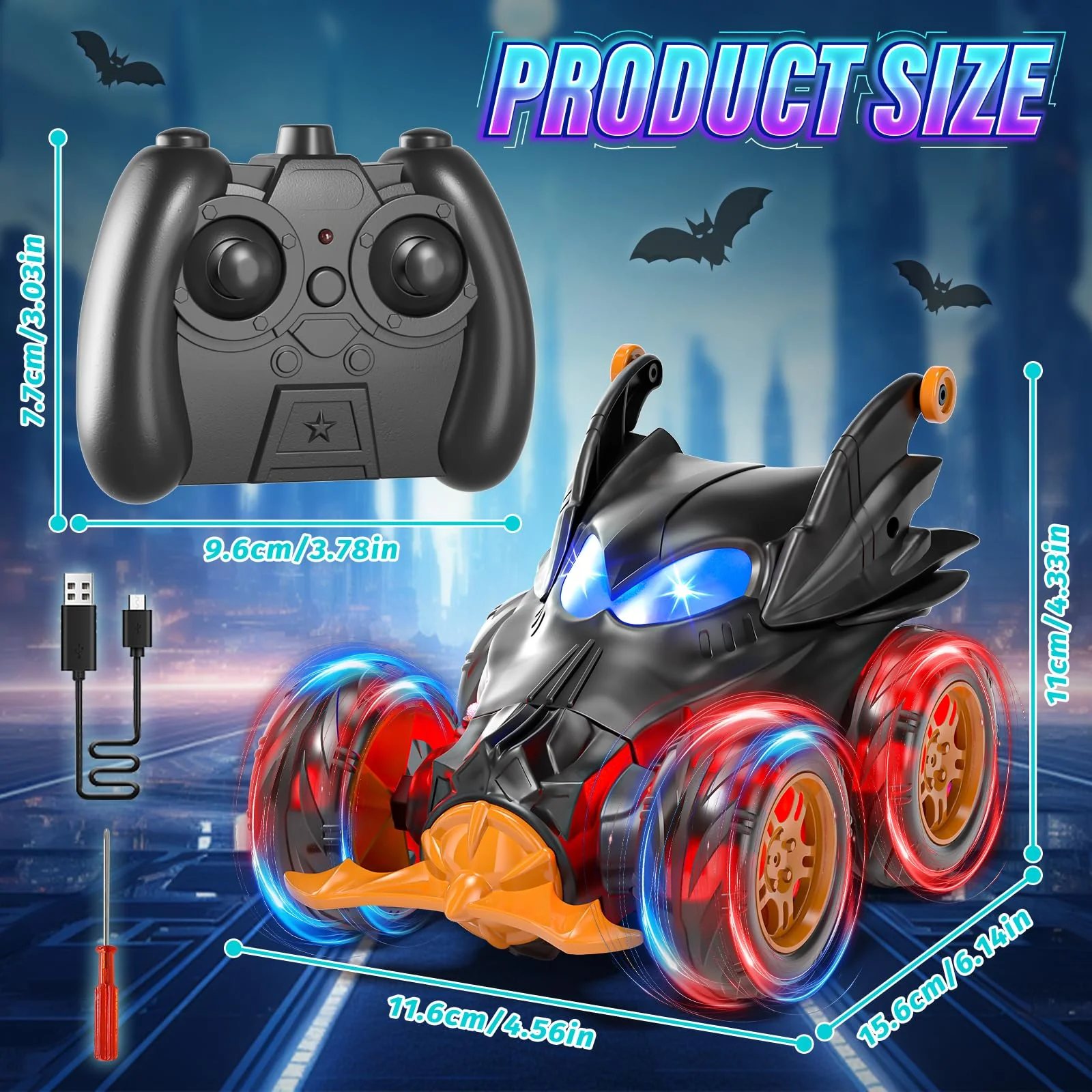 SOGAWEBB Bat Ferngesteuertes Auto, 2.4Ghz 4WD 360° Flipper Drift RC Car ab 3 4 5 6 7 Jahre, RC Auto Spielzeug Jungen, Monstertruck Kinder Spielzeug ab 3-8 Jahre Junge - Image 7