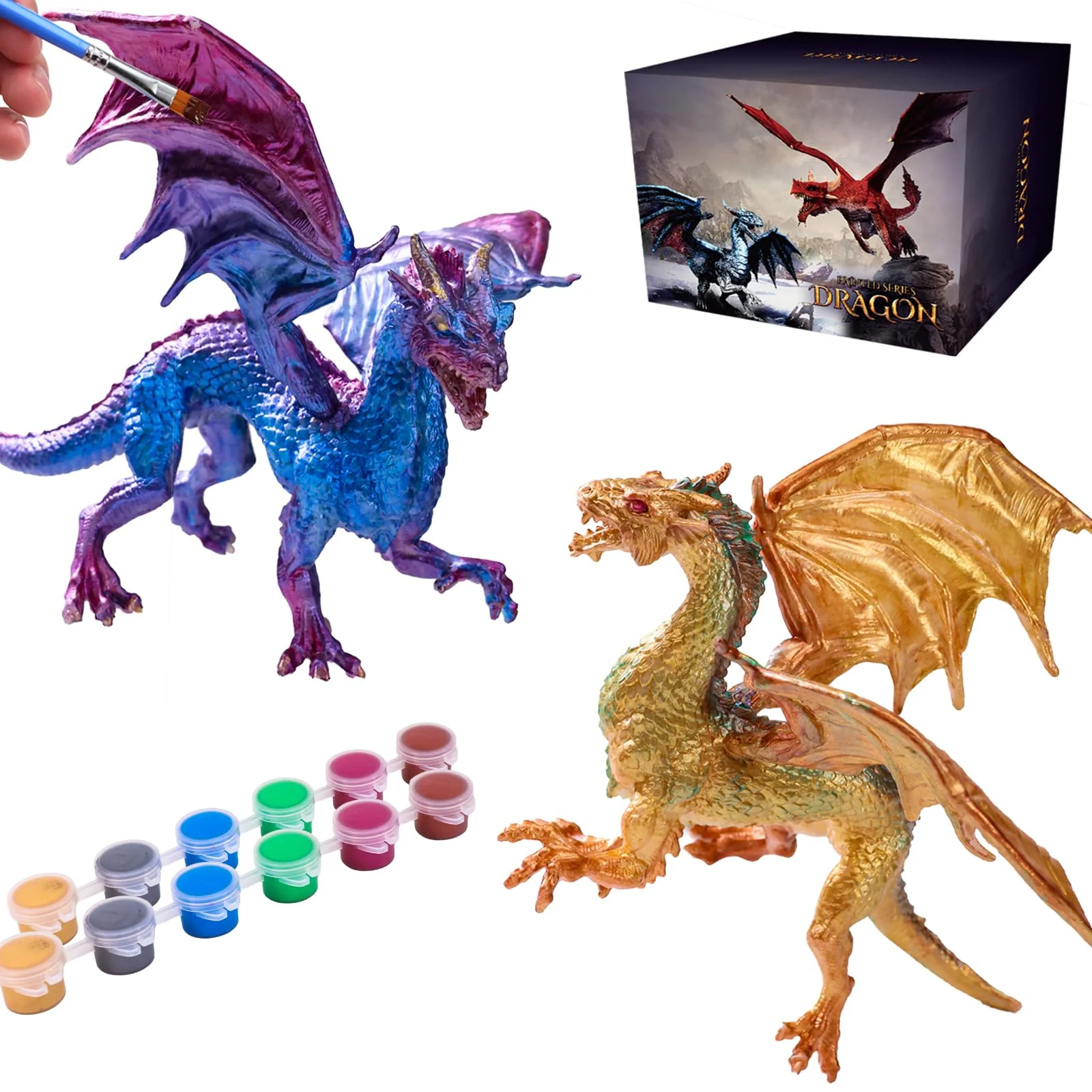 SOLDAY Drachen Spielzeug Malerei Kits für Kinder Kunst und Handwerk Alter 3 6 5 7 9 12 Jungen Mädchen, um Ihre eigenen Paintable Figuren Metall Farbe Party Supplies - 2 Drachen