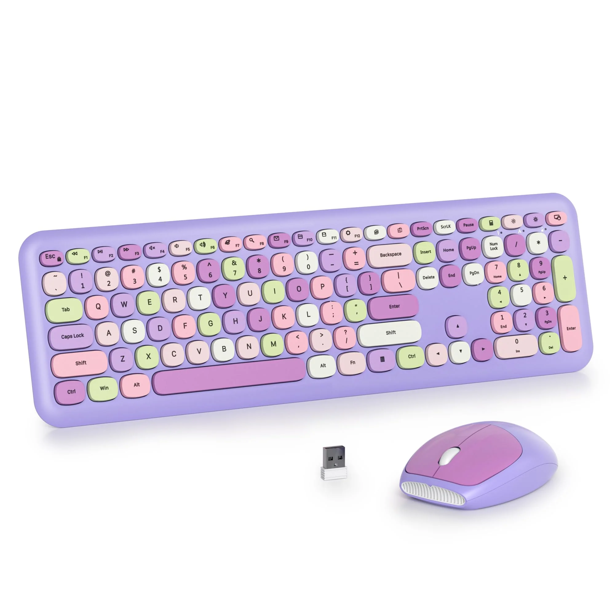 SOLIDEE Buntes kabellose Tastatur und Maus-Kombination,2.4GHz Retro Schreibmaschine Tastatur,104 Tasten in voller mit Ziffernblock,Leise membran Tastatur(Amerikanisch QWERTY)(Purple) - Image 6