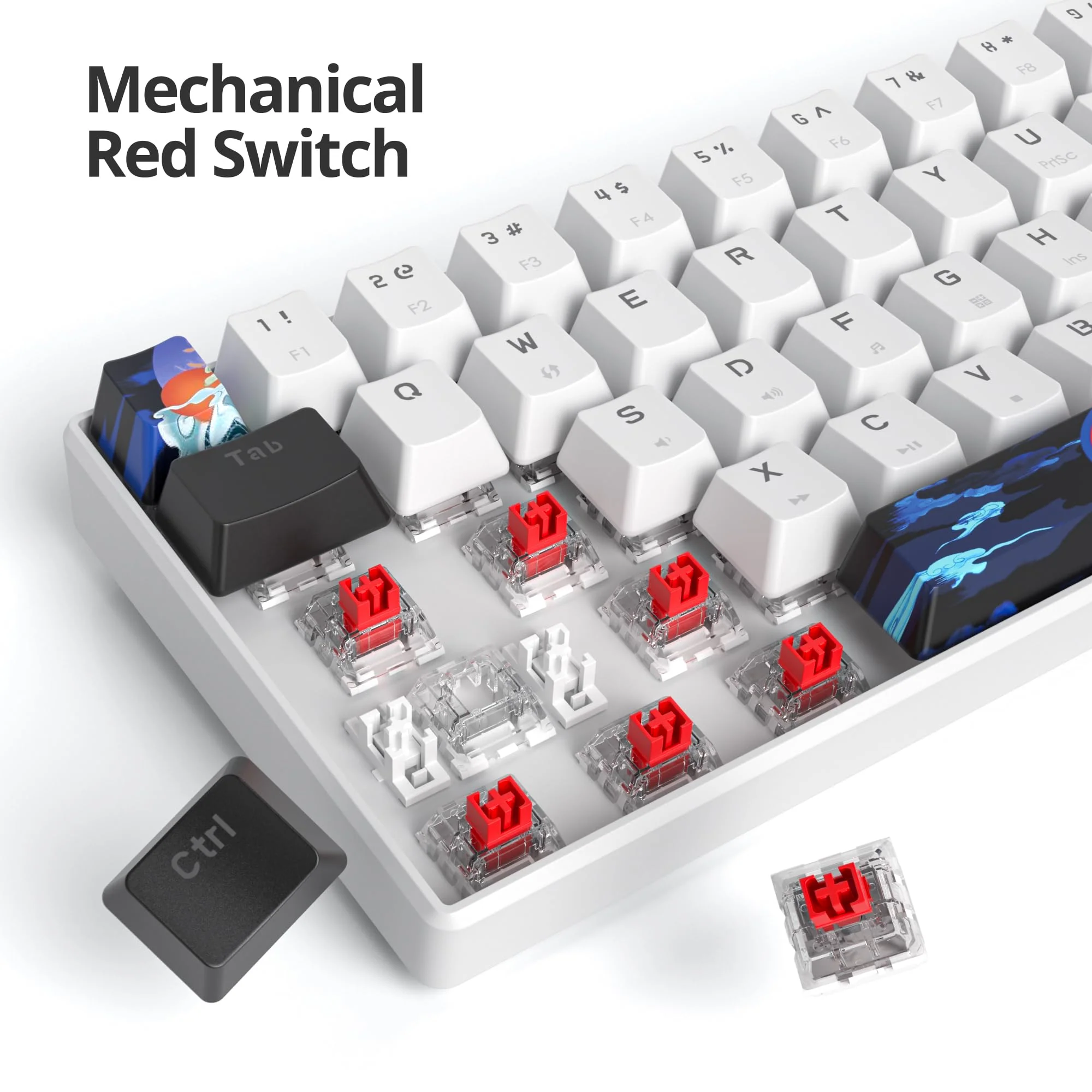 SOLIDEE mechanische Gaming Tastatur 60 Prozent,61 Tasten mit Lineare rote Schalter,kabelgebundene mechanische Tastatur mit LED-Hintergrundbeleuchtung,kompakte Tastatur,für PS5/PS4/Xbox(61 White)