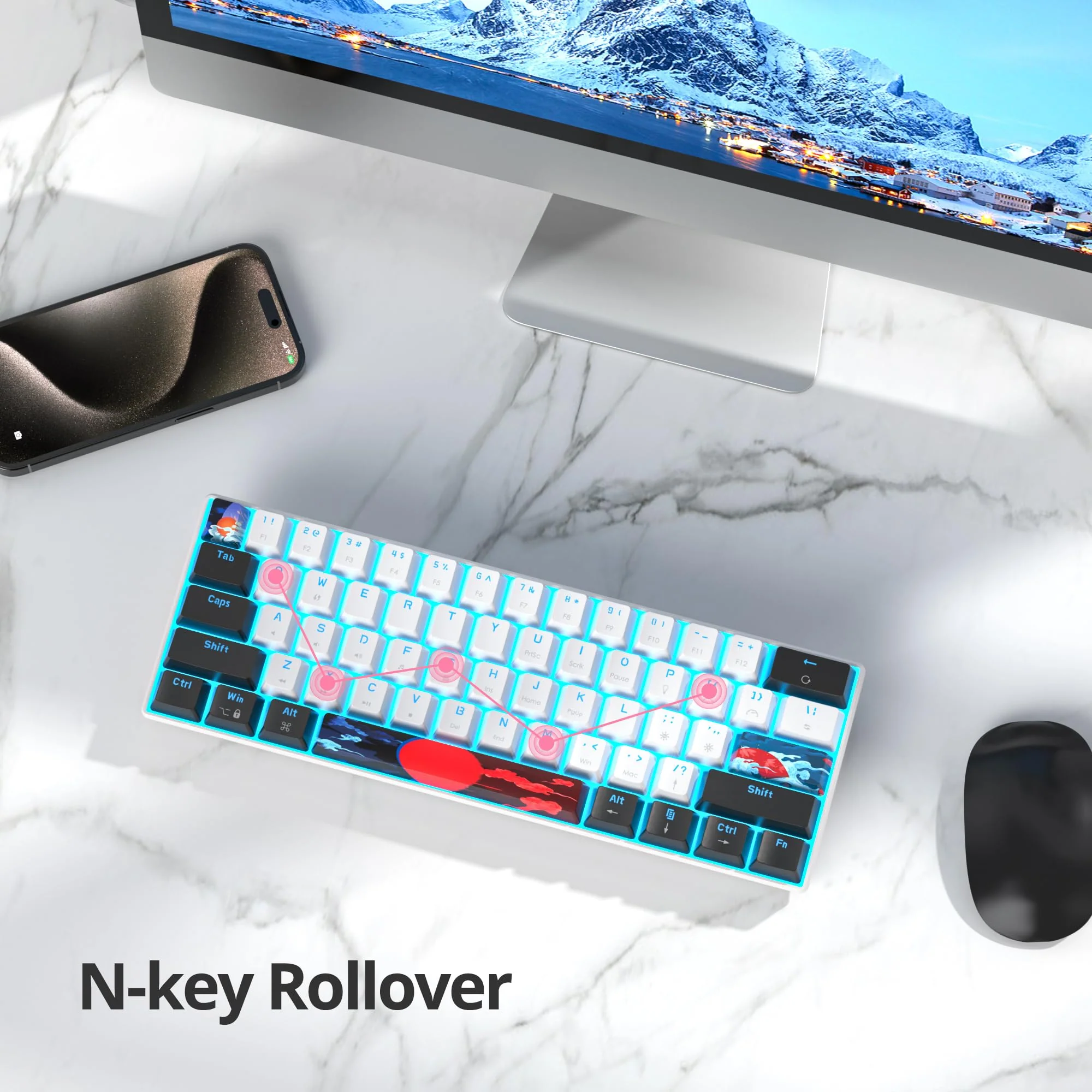 SOLIDEE mechanische Gaming Tastatur 60 Prozent,61 Tasten mit Lineare rote Schalter,kabelgebundene mechanische Tastatur mit LED-Hintergrundbeleuchtung,kompakte Tastatur,für PS5/PS4/Xbox(61 White) - Image 2