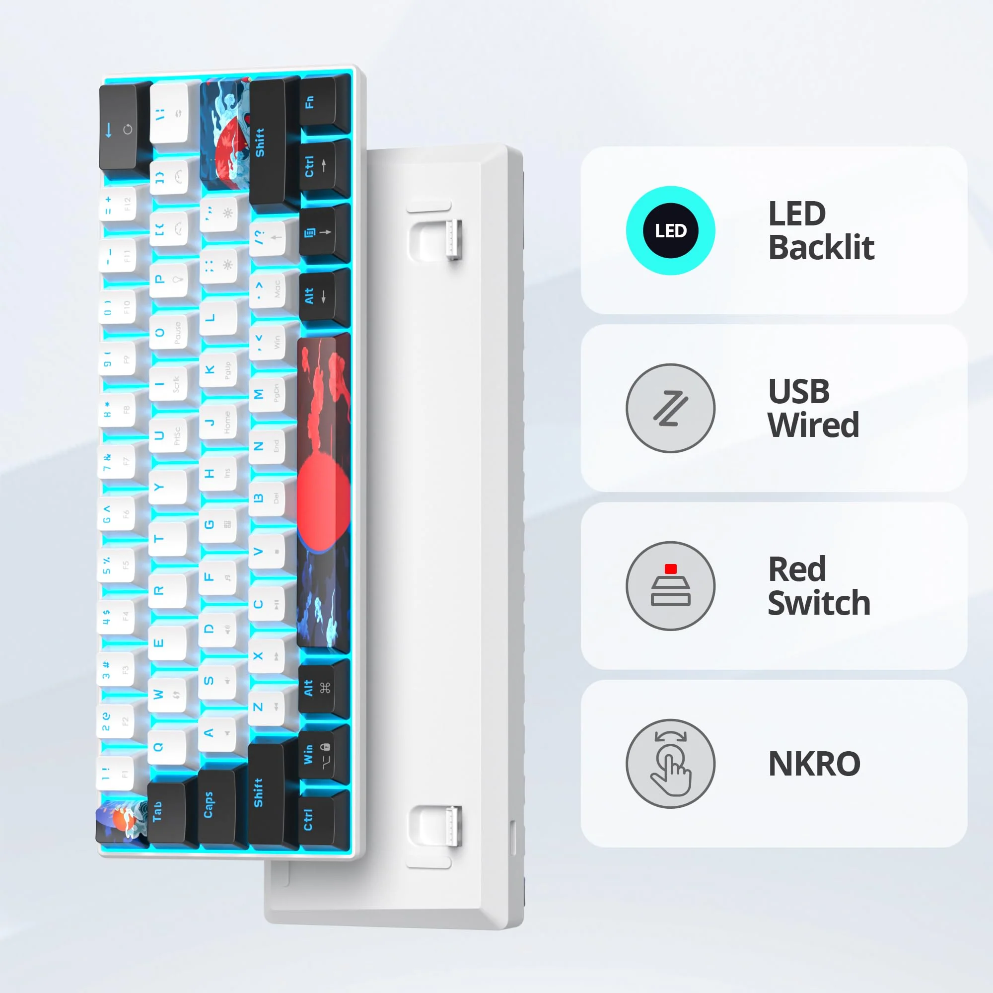 SOLIDEE mechanische Gaming Tastatur 60 Prozent,61 Tasten mit Lineare rote Schalter,kabelgebundene mechanische Tastatur mit LED-Hintergrundbeleuchtung,kompakte Tastatur,für PS5/PS4/Xbox(61 White) - Image 3