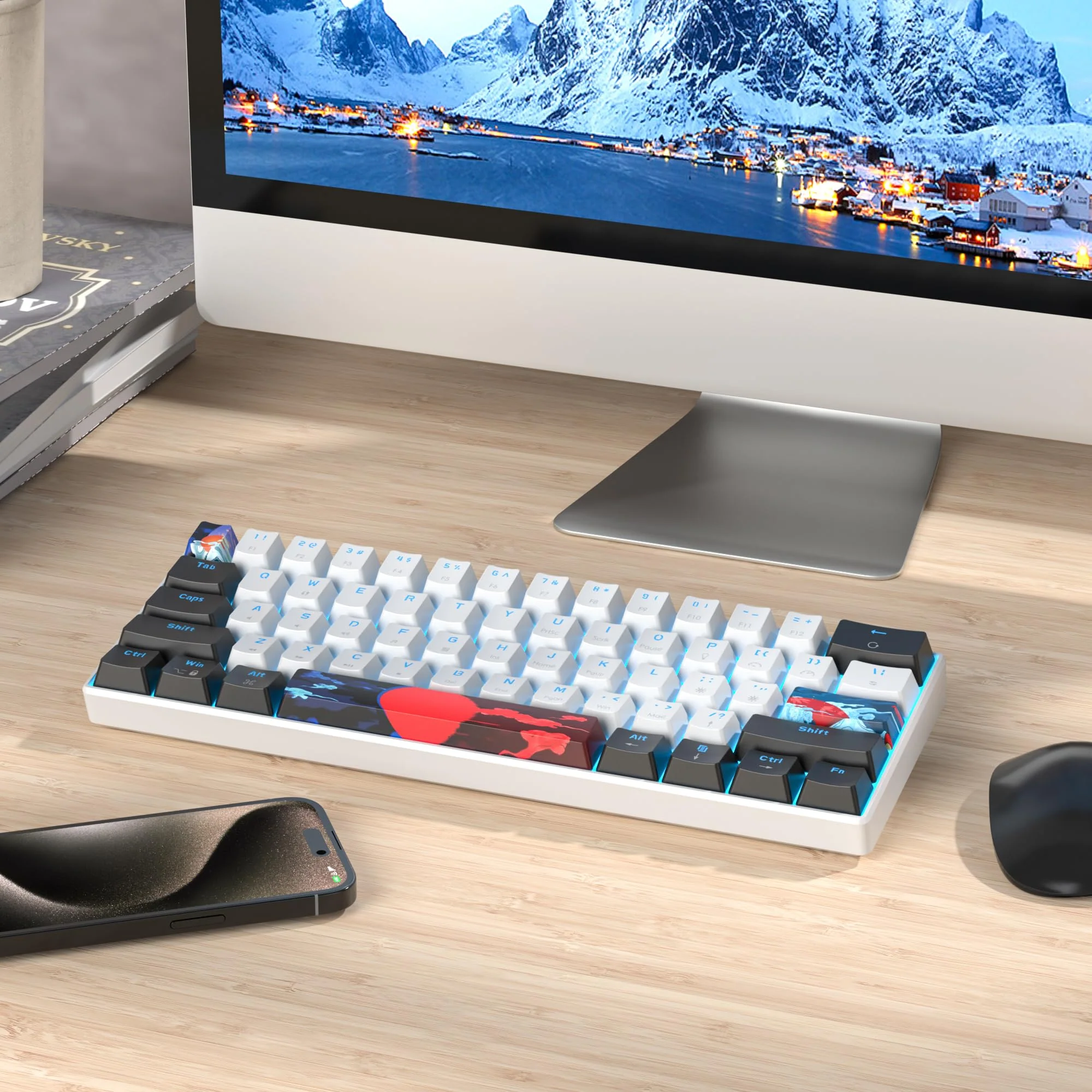 SOLIDEE mechanische Gaming Tastatur 60 Prozent,61 Tasten mit Lineare rote Schalter,kabelgebundene mechanische Tastatur mit LED-Hintergrundbeleuchtung,kompakte Tastatur,für PS5/PS4/Xbox(61 White) - Image 7