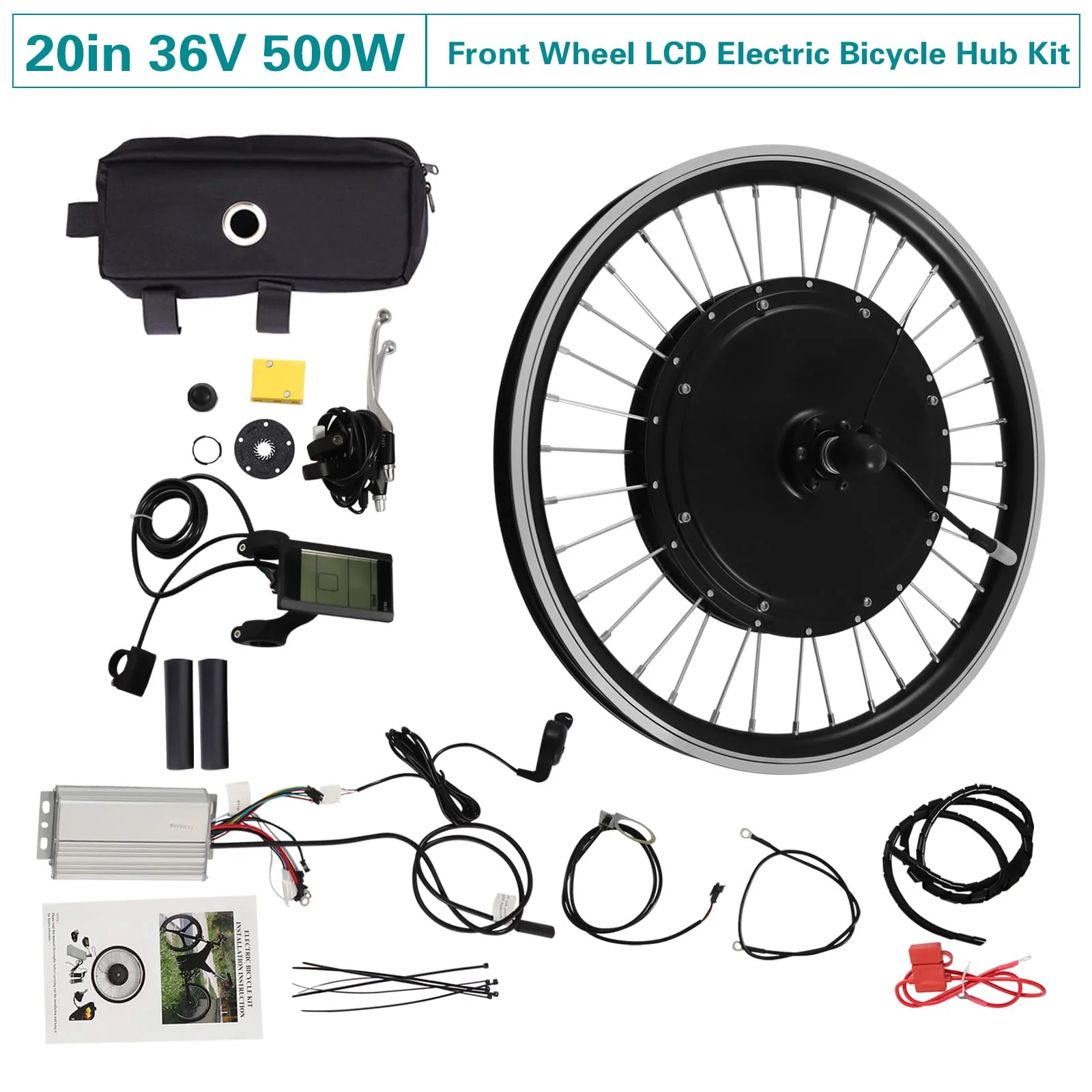 SOLOCJNL 20 Zoll Elektrofahrrad Umbausatz, 500W E-Bike Umrüstung Bausatz mit 5 Einstellbare Geschwindigkeiten und LCD Anzeige, 340RPM Geschwindigkeit, Schwarz - Image 9