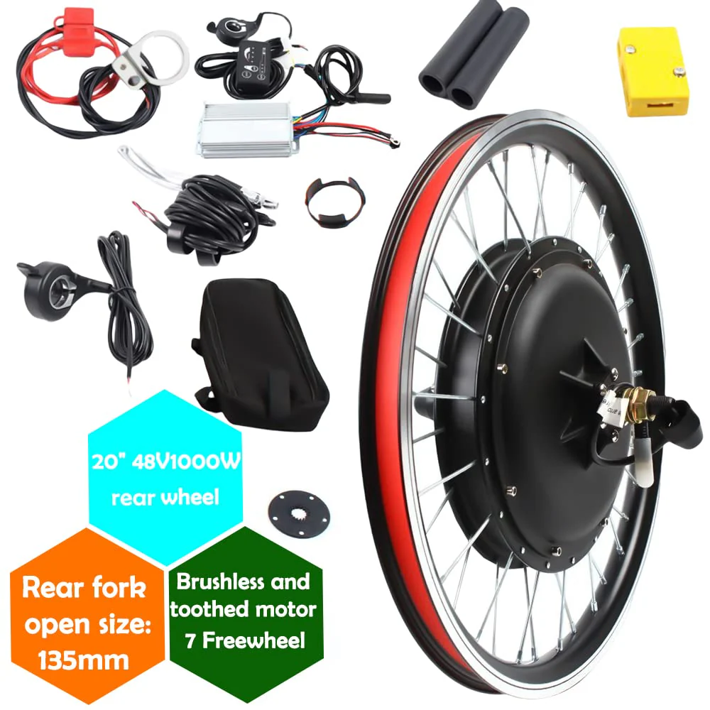 SOLOCJNL E-Bike Hinterrad Umrüstsatz, 48V 1000W Brushless Gearless Motor Kit mit LED Display, Daumenhebel für 20-Zoll Fahrrad - Image 4