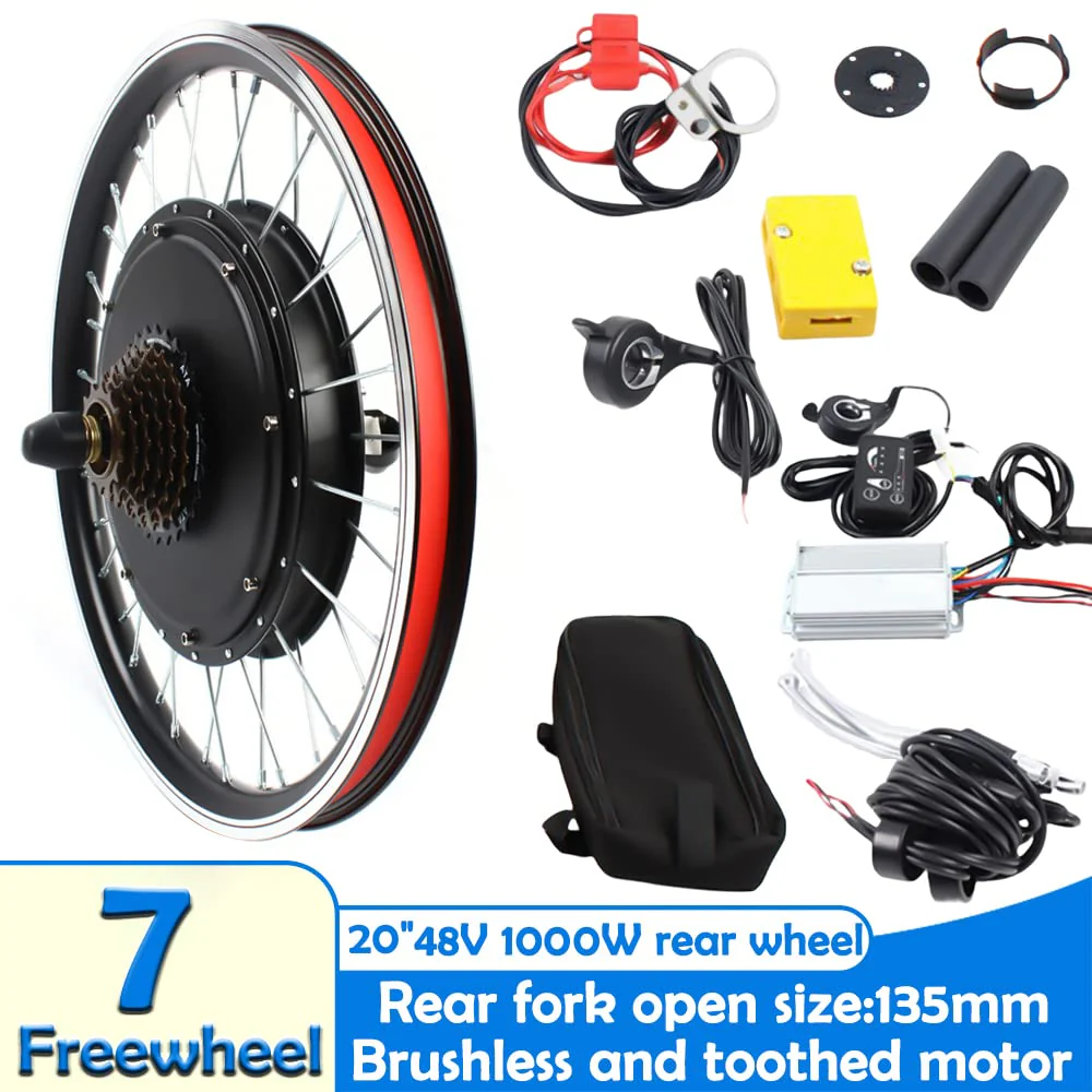 SOLOCJNL E-Bike Hinterrad Umrüstsatz, 48V 1000W Brushless Gearless Motor Kit mit LED Display, Daumenhebel für 20-Zoll Fahrrad - Image 5