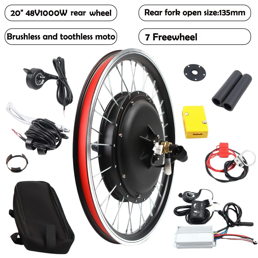 SOLOCJNL E-Bike Hinterrad Umrüstsatz, 48V 1000W Brushless Gearless Motor Kit mit LED Display, Daumenhebel für 20-Zoll Fahrrad - Image 7