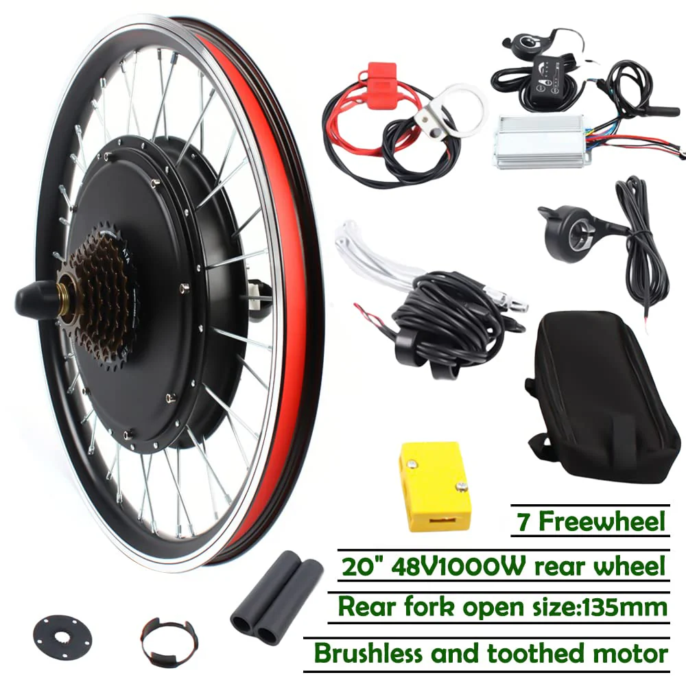 SOLOCJNL E-Bike Hinterrad Umrüstsatz, 48V 1000W Brushless Gearless Motor Kit mit LED Display, Daumenhebel für 20-Zoll Fahrrad - Image 8