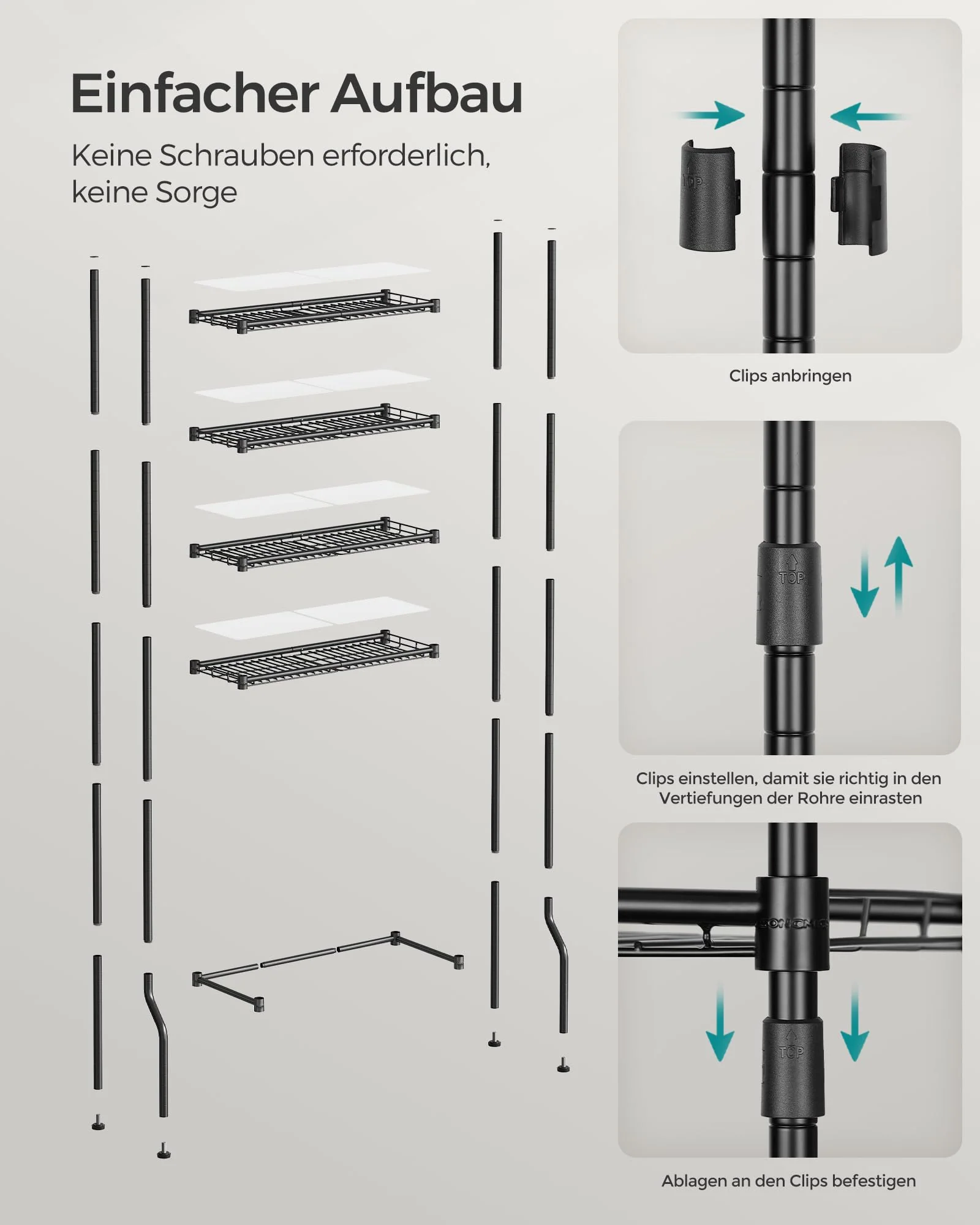 SONGMICS 4-stöckiges Toilettenregal, Badezimmerregal, Waschmaschinenregal, verstellbare Ablagen, mit Haken, Toilettenpapierhalter, platzsparend, 30 x 63 x 176 cm, schwarz BTS013B01 - Image 5