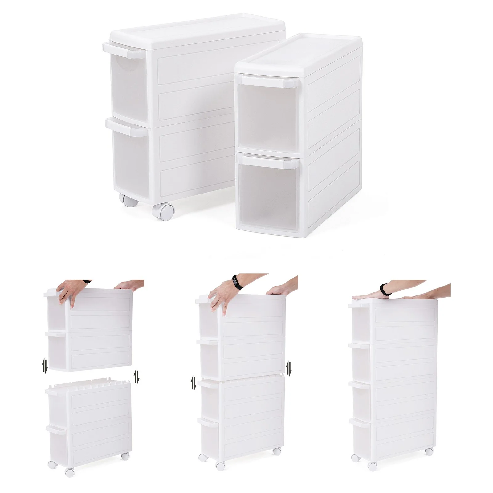 SONGMICS Rollwagen mit Vier Schüben Nischenregal Separat benutzbar Küchenregal Badregal Standregal Allzweckwagen mit Rollen 84,5 cm Hoch weiß KFR05W - Image 3
