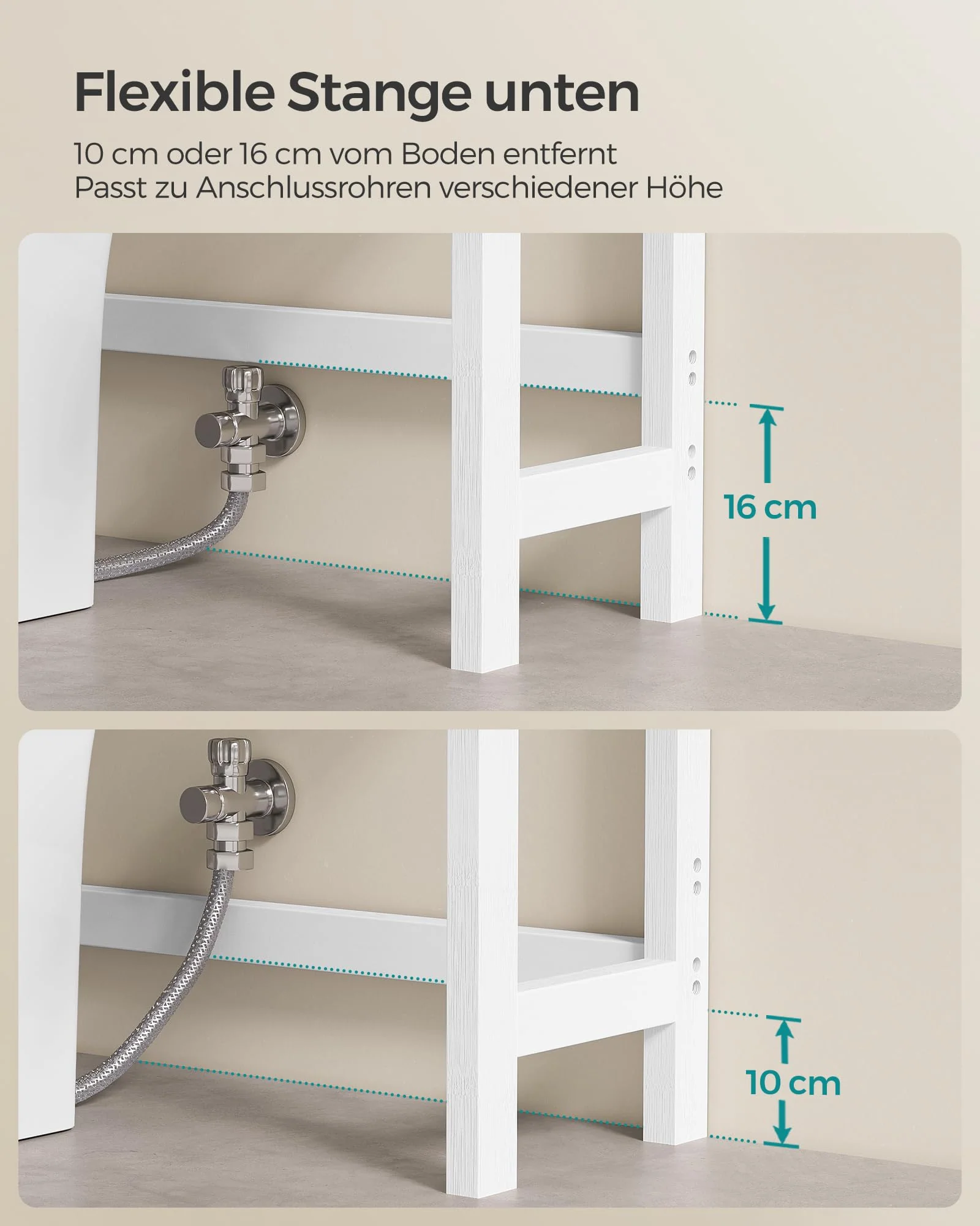 SONGMICS Toilettenregal, Badezimmerregal, 4-stöckiges Badregal, verstellbare Ablagen, platzsparend, geeignet für die meisten Toiletten, wolkenweiß BTS041W01 - Image 8