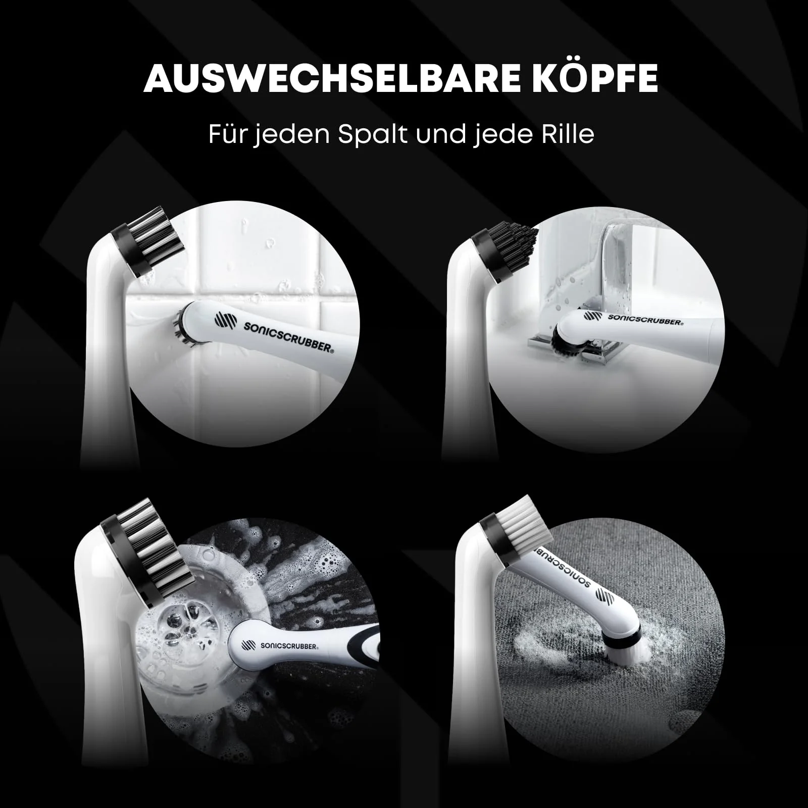 SonicScrubber - Elektrische Reinigungsbürste - Inklusive 4 Bürstenköpfe - Ideal für alle Räume und Oberflächen - AA-Batterien im Lieferumfang enthalten (Haushalt für Küche und Bad) - Image 4