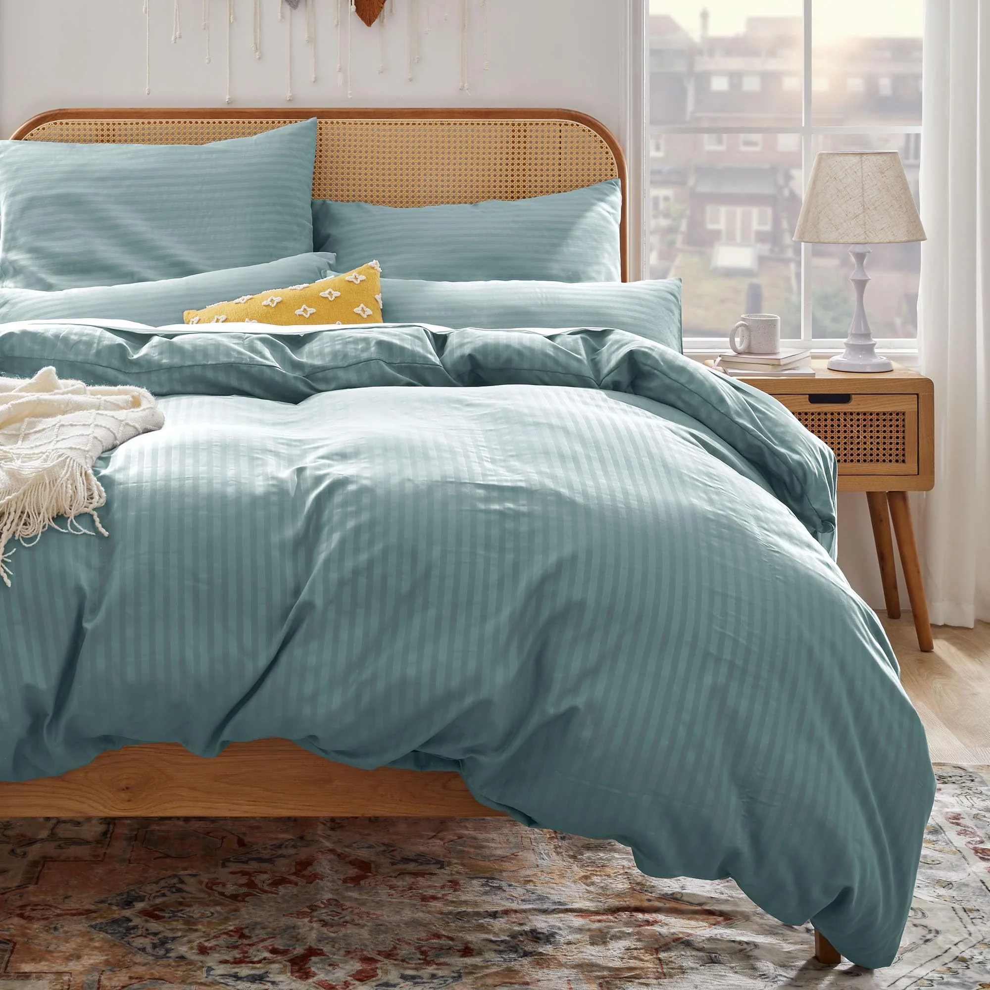 Sonive Deluxe Mikrofaser Bettbezug-Set mit Kissenbezug – Bettwäsche 135x200cm/Kopfkissenbezug 80x80cm, Spa-Blau,ÖKO-TEX Bettwäsche mit Eckbänder - Image 5