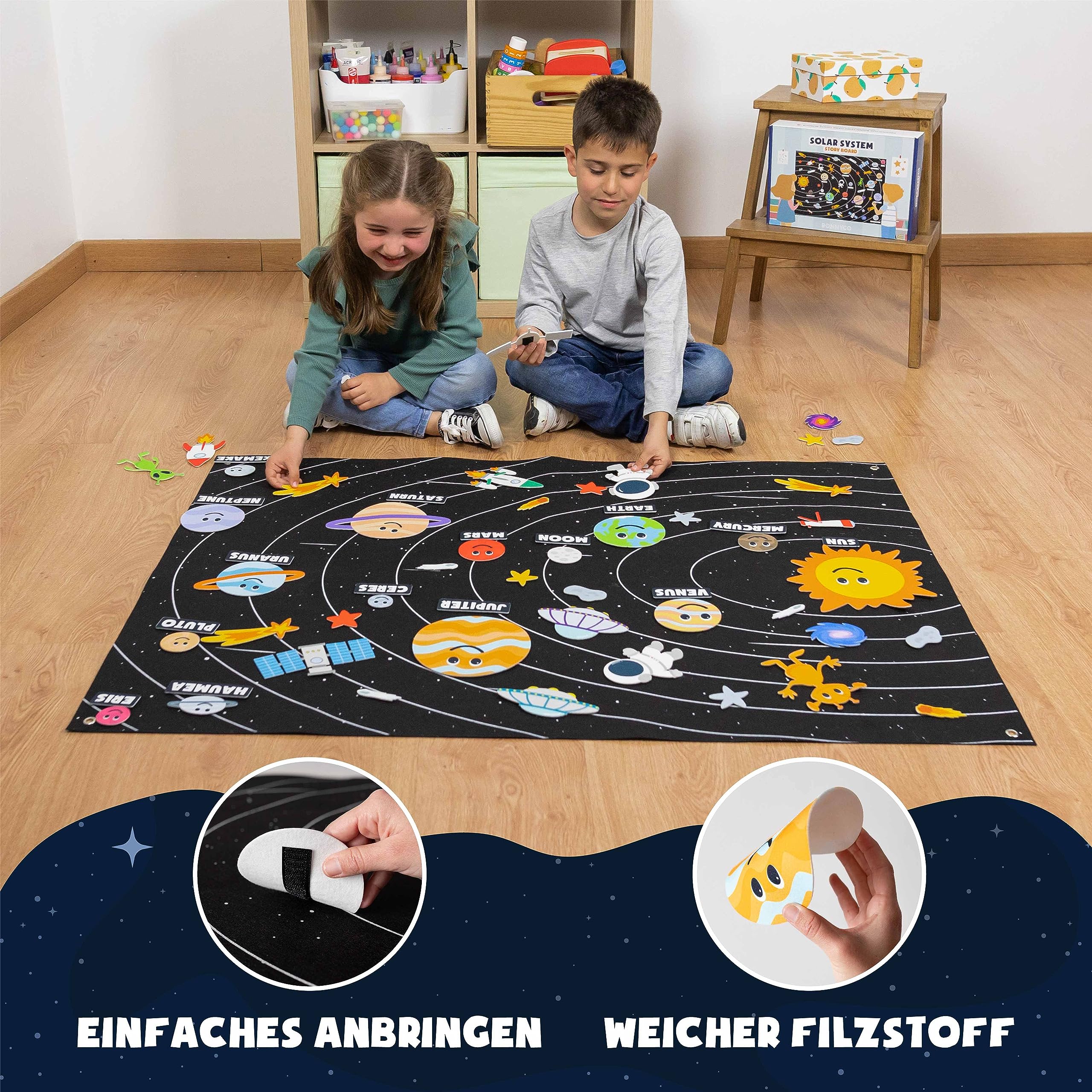 Sonnensystem Kinder 61 Filz Figuren - BONNYCO | Planeten Kinder Spielzeug Geschenke für Jungs Mädchen 3 4 5 6 7 8 Jahre | Sonnensystem Modell Pädagogisches Montessori Spielzeug Weltraum Weihnachten - Image 5