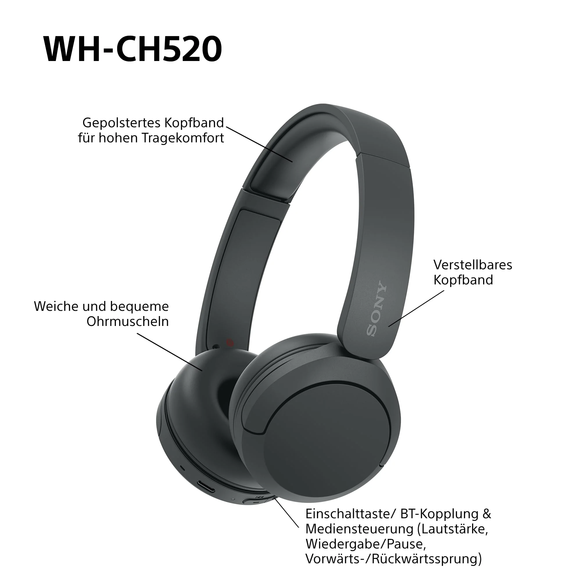 Sony WH-CH520 Kabelloser Bluetooth On-Ear-Kopfhörer, hohe Klangqualität, leichtes Design, bis zu 50 Stunden Akkulaufzeit, Schnellladung, EQ, klare Gesprächsqualität, iOS und Android - Rosa - Image 14