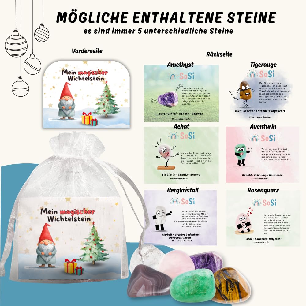 SoSi 5 Wichtelsteine, 2-4cm, Wichtelgeschenk, Wichteltür, Adventskalender, Weihnachtself Mitgebselstein, Mitbringsel, Give away, Glücksbringer, Kindergarten, Schule (5 Wichtelsteine) - Image 6