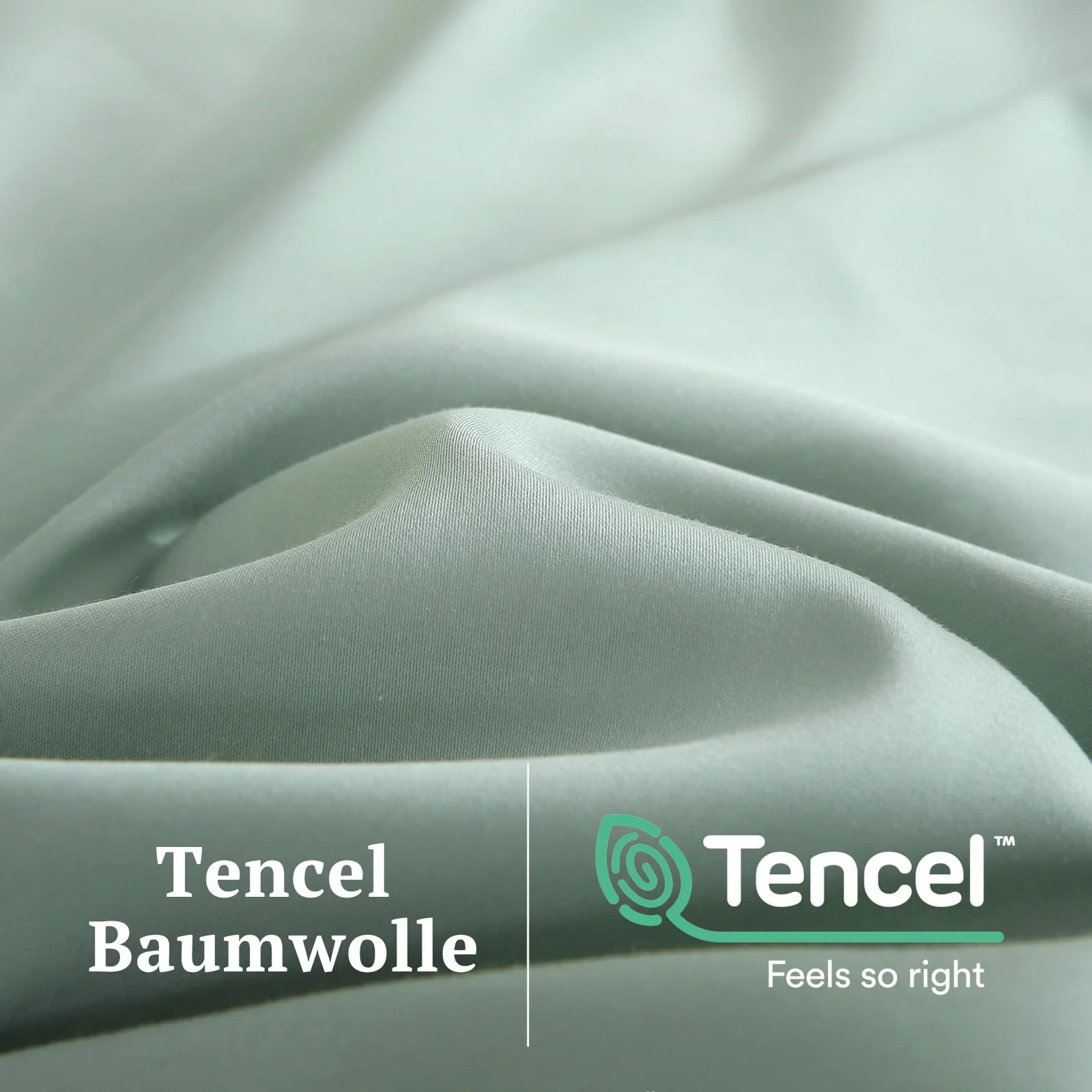 SOULFUL Mako Satin Bettwäsche 135x200, Tencel Baumwolle Bettwäsche-Sets mit Reißverschluss, Oeko-TEX Zertifiziert, Enthält 1 Bettbezug 135x200 und 1 Kissenbezug 80x80, NebelGrün - Image 3