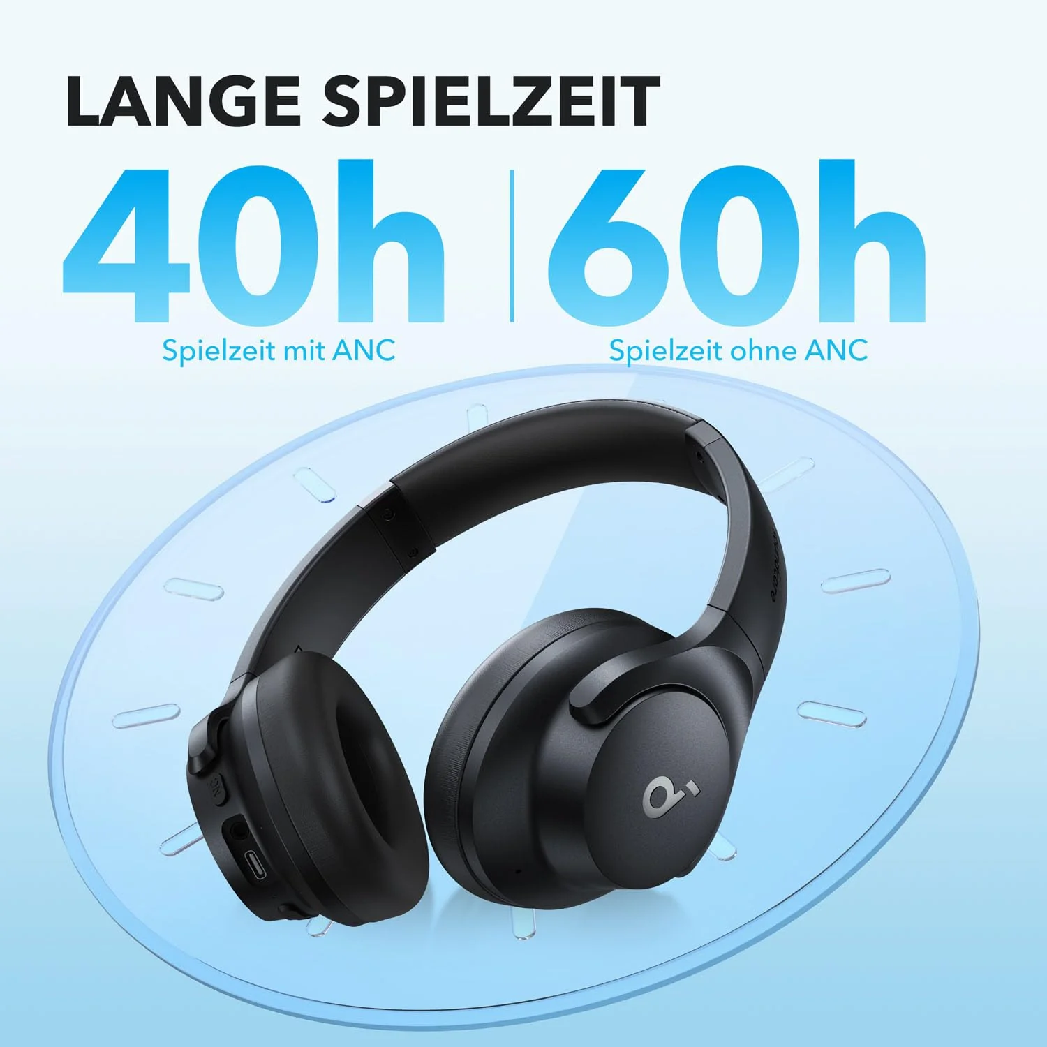 soundcore by Anker Q20i kabelloser Bluetooth Over-Ear-Kopfhörer mit Hybrid Active Noise Cancelling, 40h Spielzeit im ANC-Modus, Hi-Res Audio, tiefer Bass, Personalisierung per App(Schwarz) - Image 3