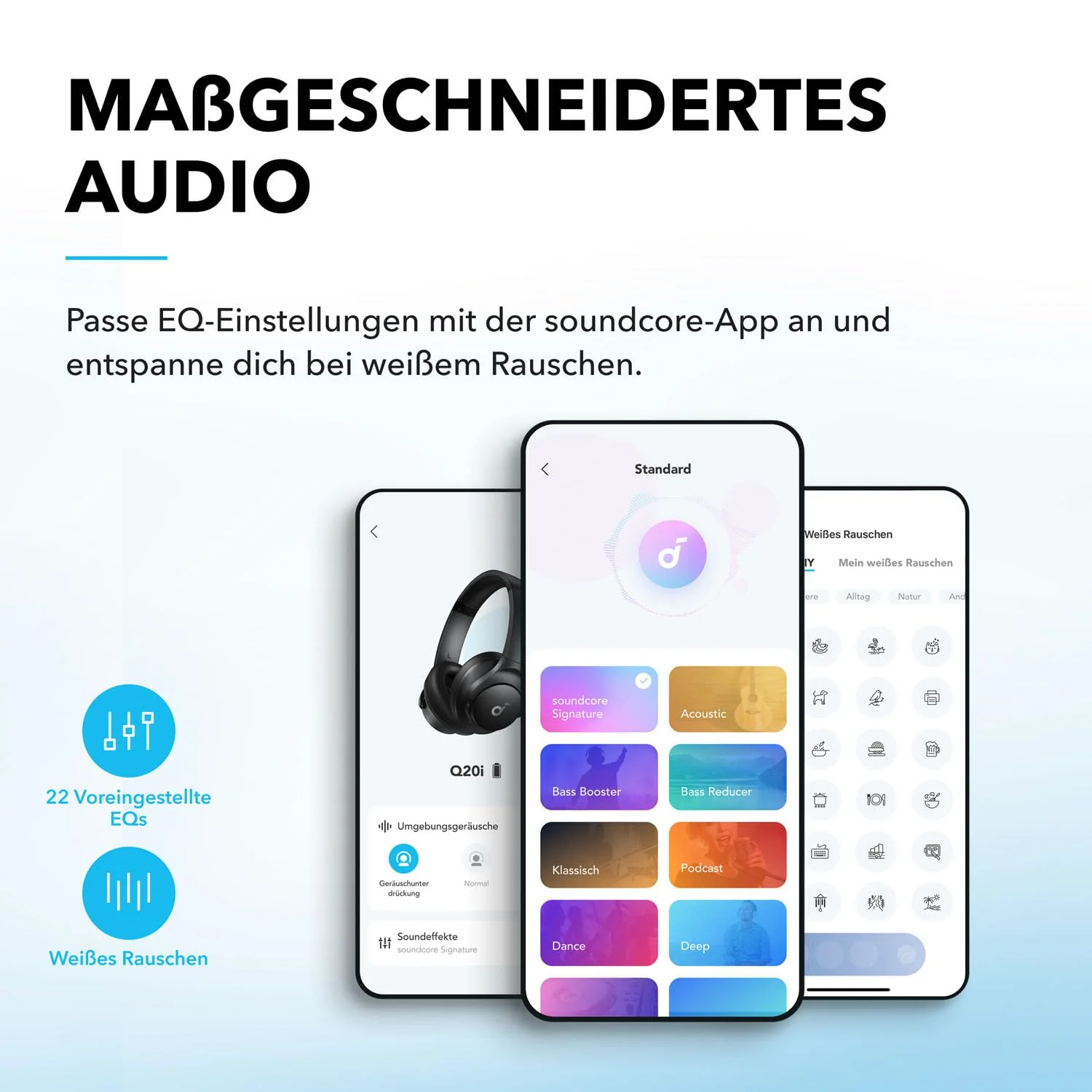 soundcore by Anker Q20i kabelloser Bluetooth Over-Ear-Kopfhörer mit Hybrid Active Noise Cancelling, 40h Spielzeit im ANC-Modus, Hi-Res Audio, tiefer Bass, Personalisierung per App(Weiß) - Image 8