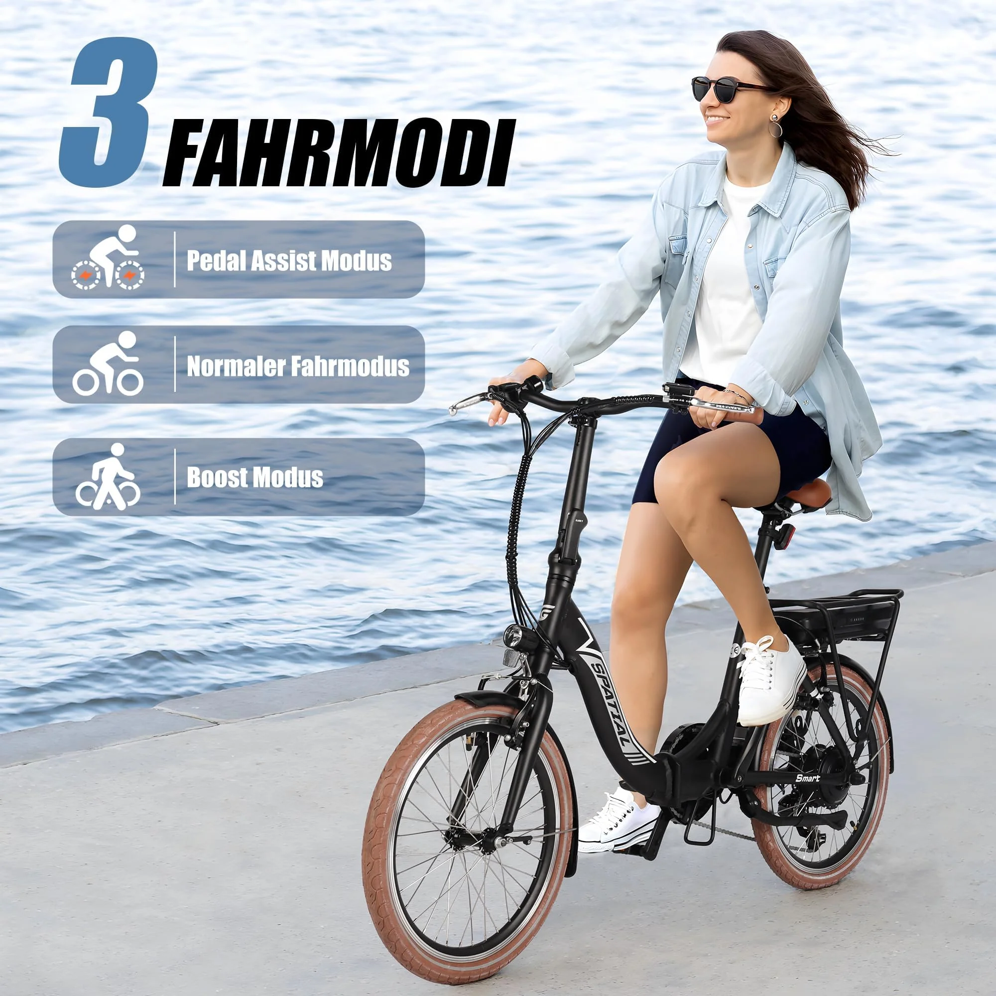 SPATIAL E Bike Klappard, 20 Zoll Elektrofahrrad, 40NM 250W Motor 36V 374.4Wh Batterie, 7 Gang Schaltung LCD Anzeige, Herren Damen City Ebike - Image 3