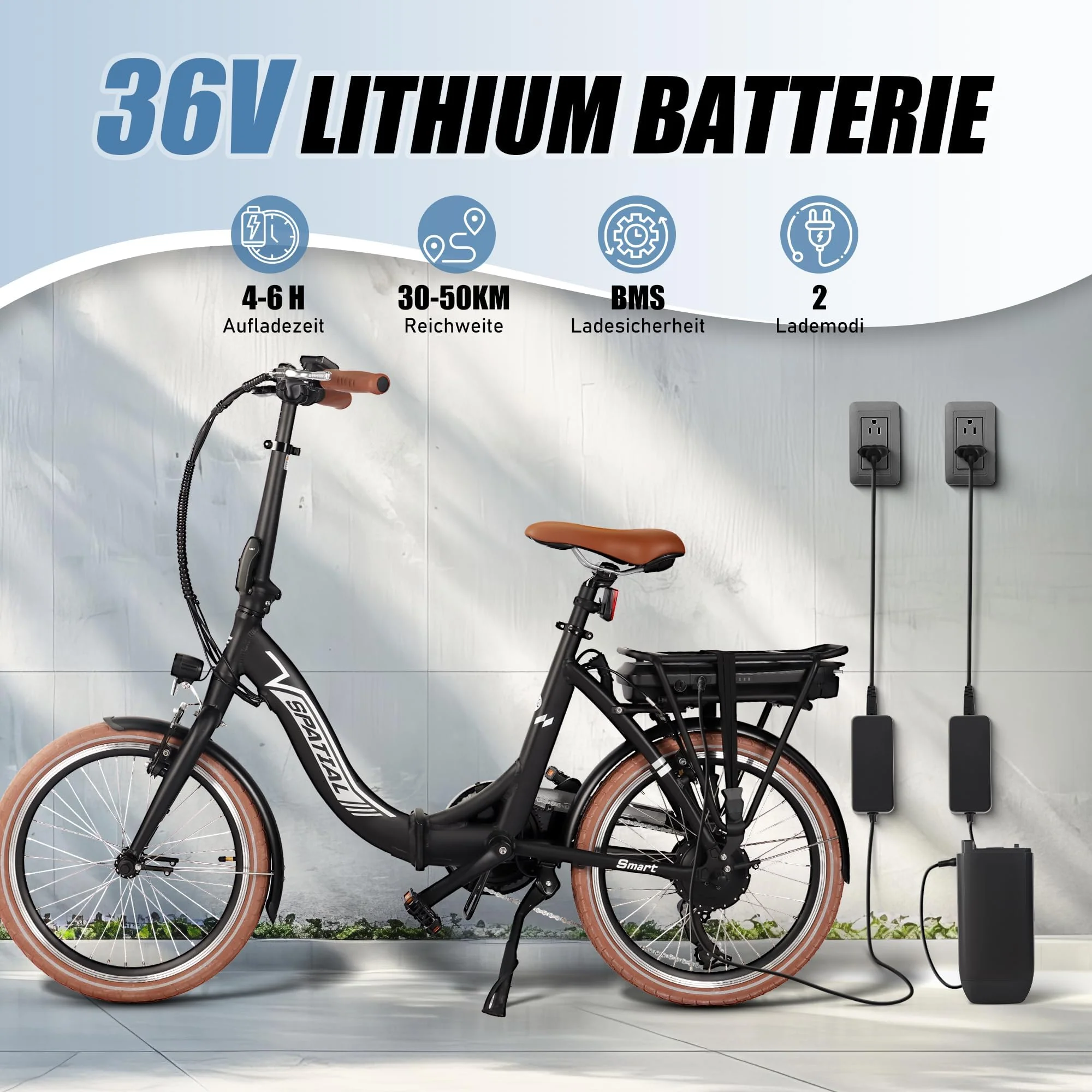 SPATIAL E Bike Klappard, 20 Zoll Elektrofahrrad, 40NM 250W Motor 36V 374.4Wh Batterie, 7 Gang Schaltung LCD Anzeige, Herren Damen City Ebike - Image 4