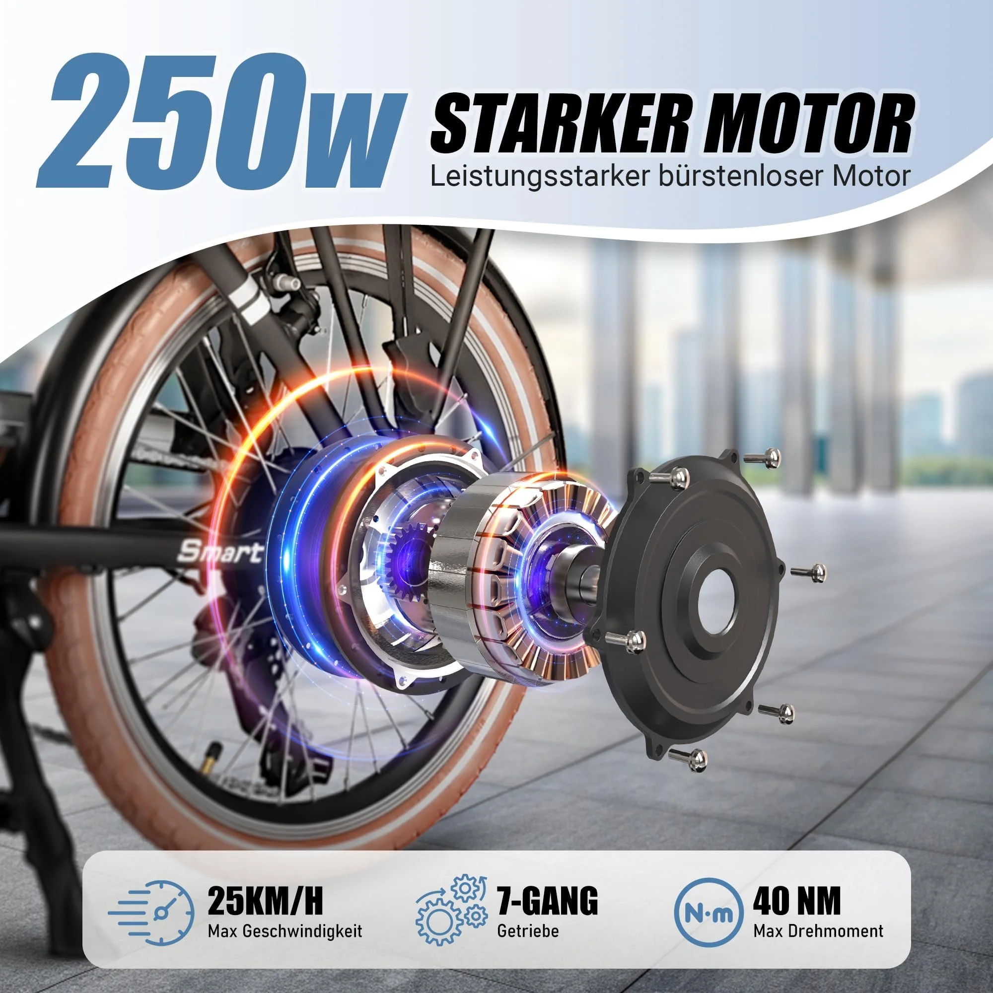 SPATIAL E Bike Klappard, 20 Zoll Elektrofahrrad, 40NM 250W Motor 36V 374.4Wh Batterie, 7 Gang Schaltung LCD Anzeige, Herren Damen City Ebike - Image 7