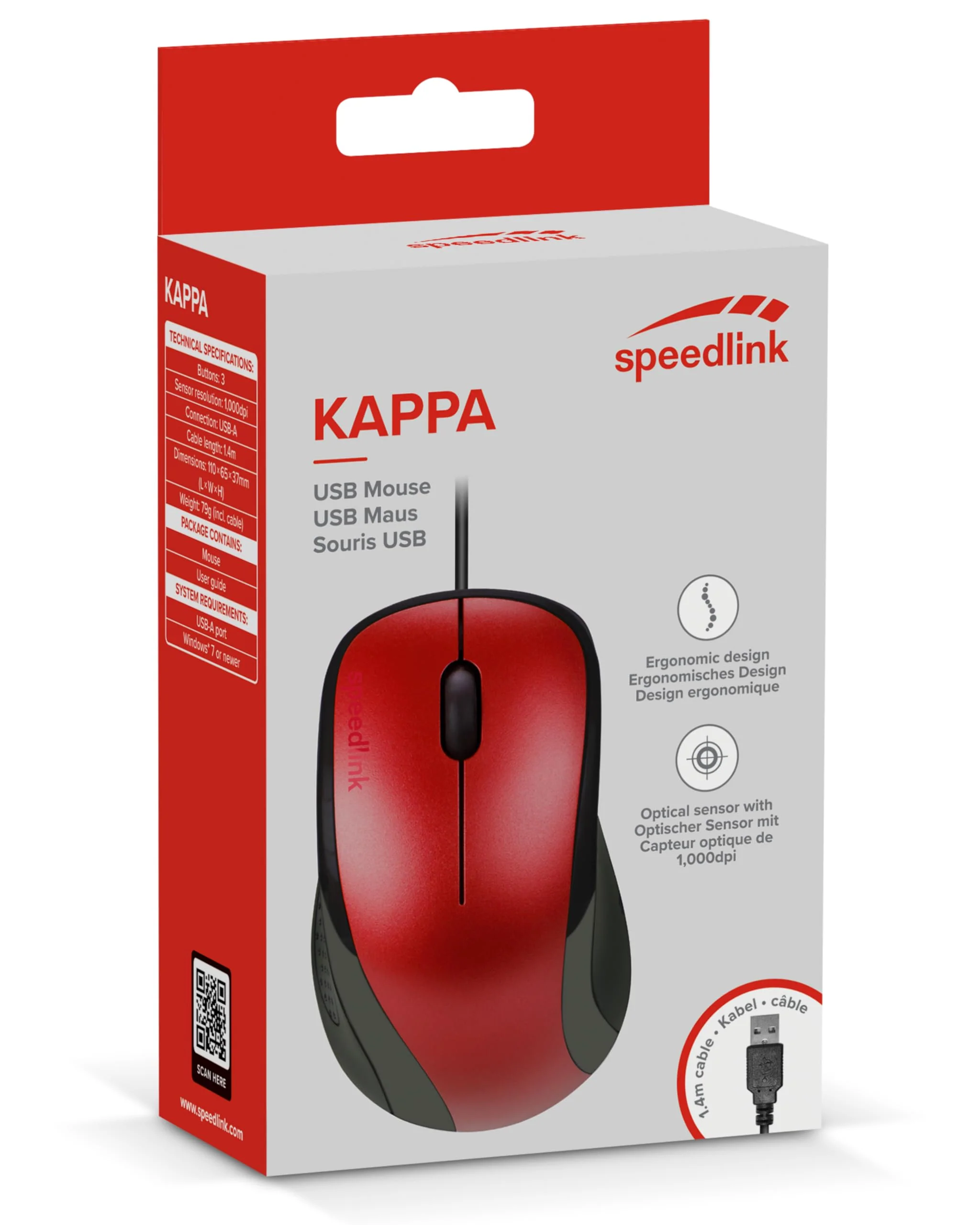 Speedlink KAPPA Mouse wired - leichte USB Maus mit Kabel, PC Maus kabelgebunden für PC, Laptop und Notebook, Büro, Office, 1000dpi, rot - Image 3