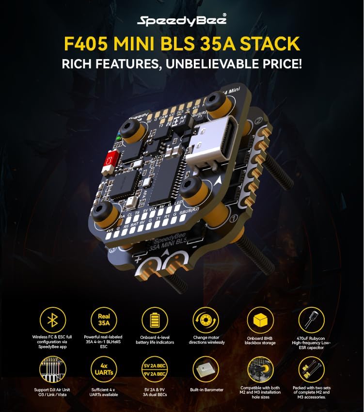 SPEEDY BEE F405 Mini Flight Controller Stack: 20x20mm Platine mit integriertem Bluetooth und 35A BLHeli_S 4in1 ESC - Drahtlose Abstimmung unterstützt, Kompatibel mit 3-6S Stromversorgung - Image 2