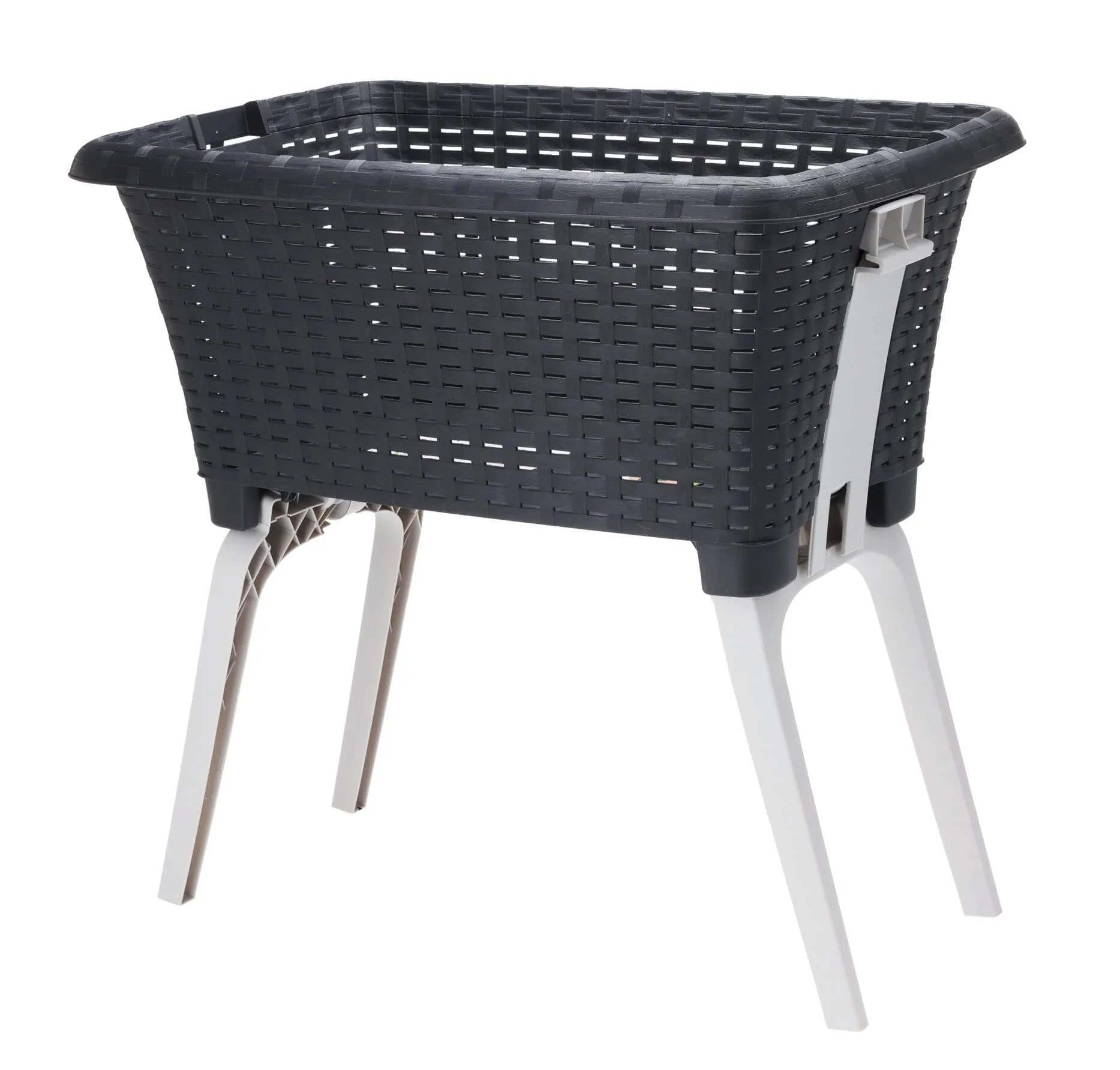 Spetebo Wäschekorb mit klappbaren Füßen 60 x 40 cm - schwarz - Stand Wäschebox mit Beinen auf Knopfdruck ausgeklappt - Wäsche Sammler Box Korb stehend und recycelbar - Image 2