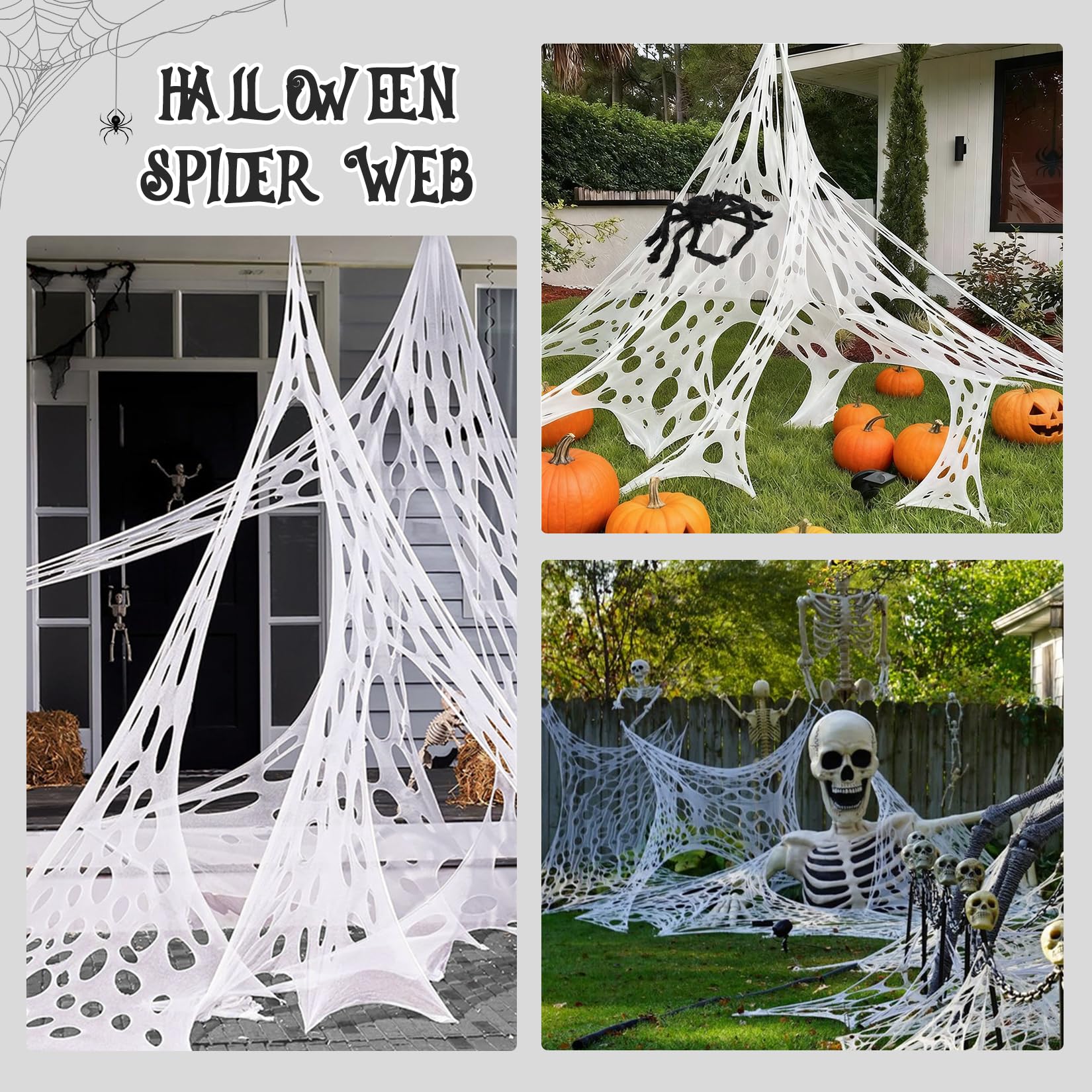 Spetsbst 4m Halloween Spinnennetz mit 50cm Spinne Groß Halloween Deko Selbstgeschnittenes Spinnennetz Dehnbares mit Bodennägeln Netz-Dekoration zum Selbermachen für Party Spukhäuser Garten Dekoration - Image 5