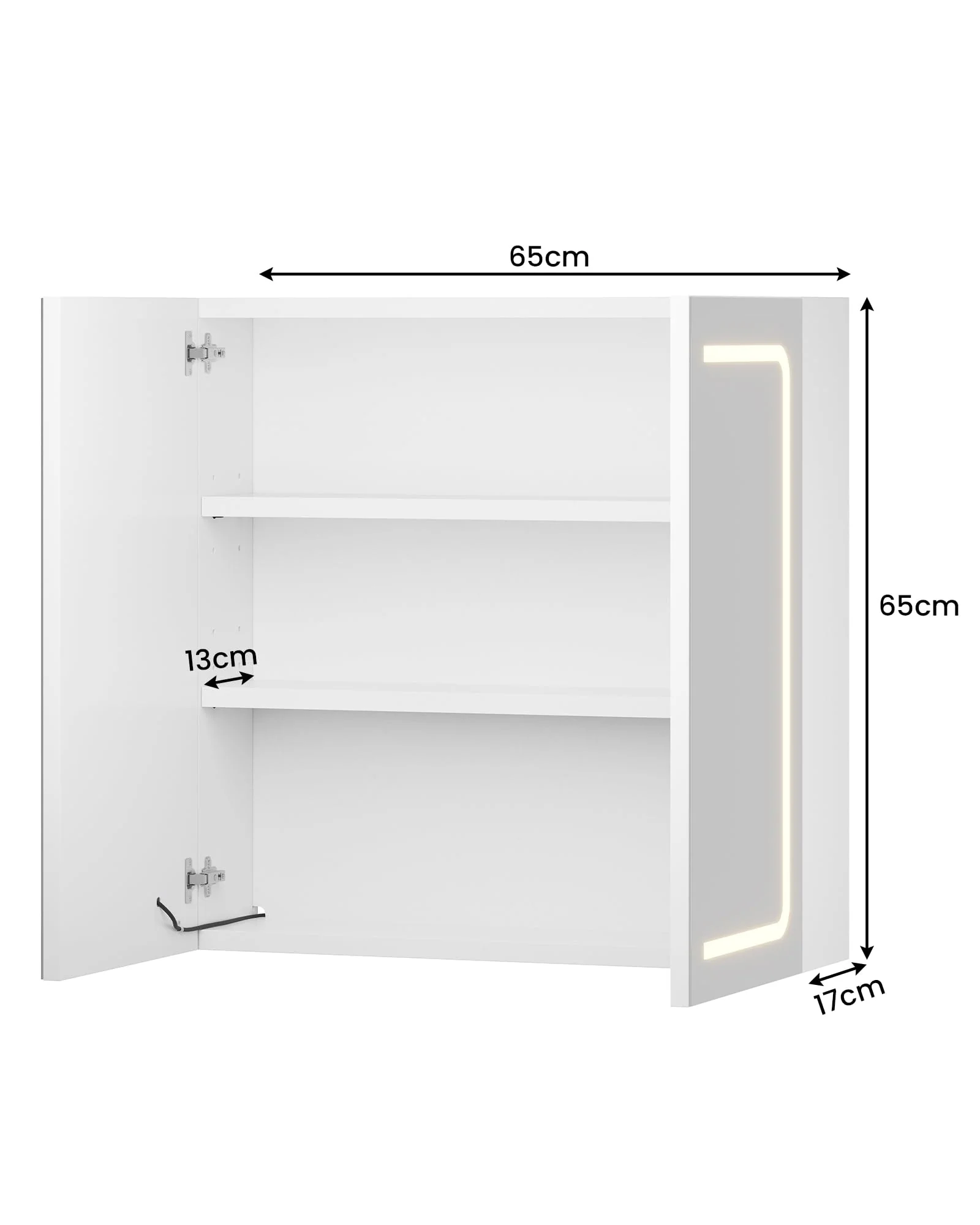 Spiegelschrank, Spiegelschrank Bad mit Beleuchtung, 2 Türen, Badezimmer Spiegelschrank mit Verstellbaren Ablagen, 3 Farbtemperatur Dimmbare, Spiegelschrank mit Licht, Berührung Sensorschalter, Weiß - Image 4