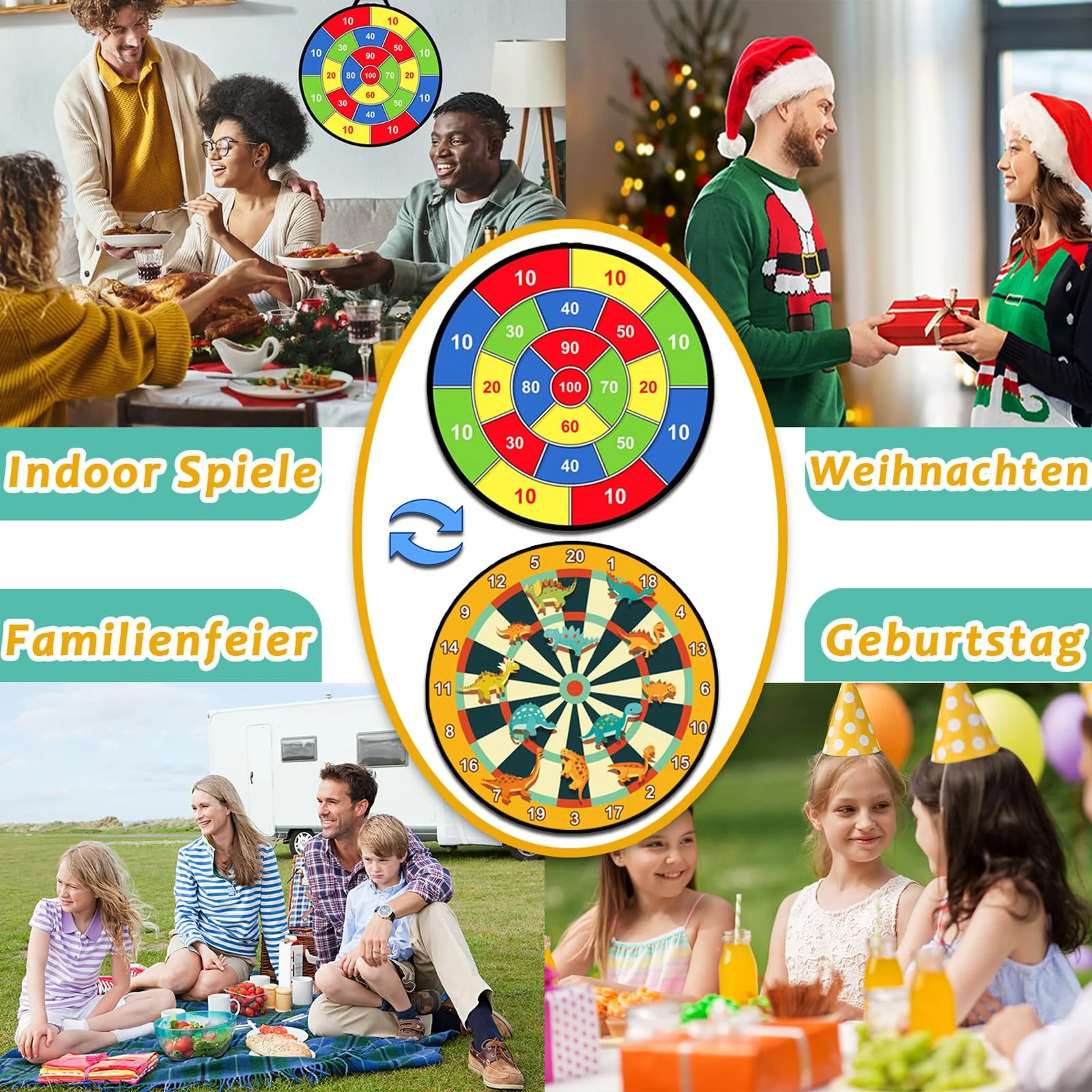 Spiele ab 3 4 5 6 Jahren, 76CM Kinder Doppelseitige Klett Dartscheibe mit 12 Klebrigen Bällen und 12 Darts, Dinosaurier Spielzeug ab 4-9 Jahre Drinnen und Draußen Wurfspiel Set Groß und Klei Geschenk - Image 2