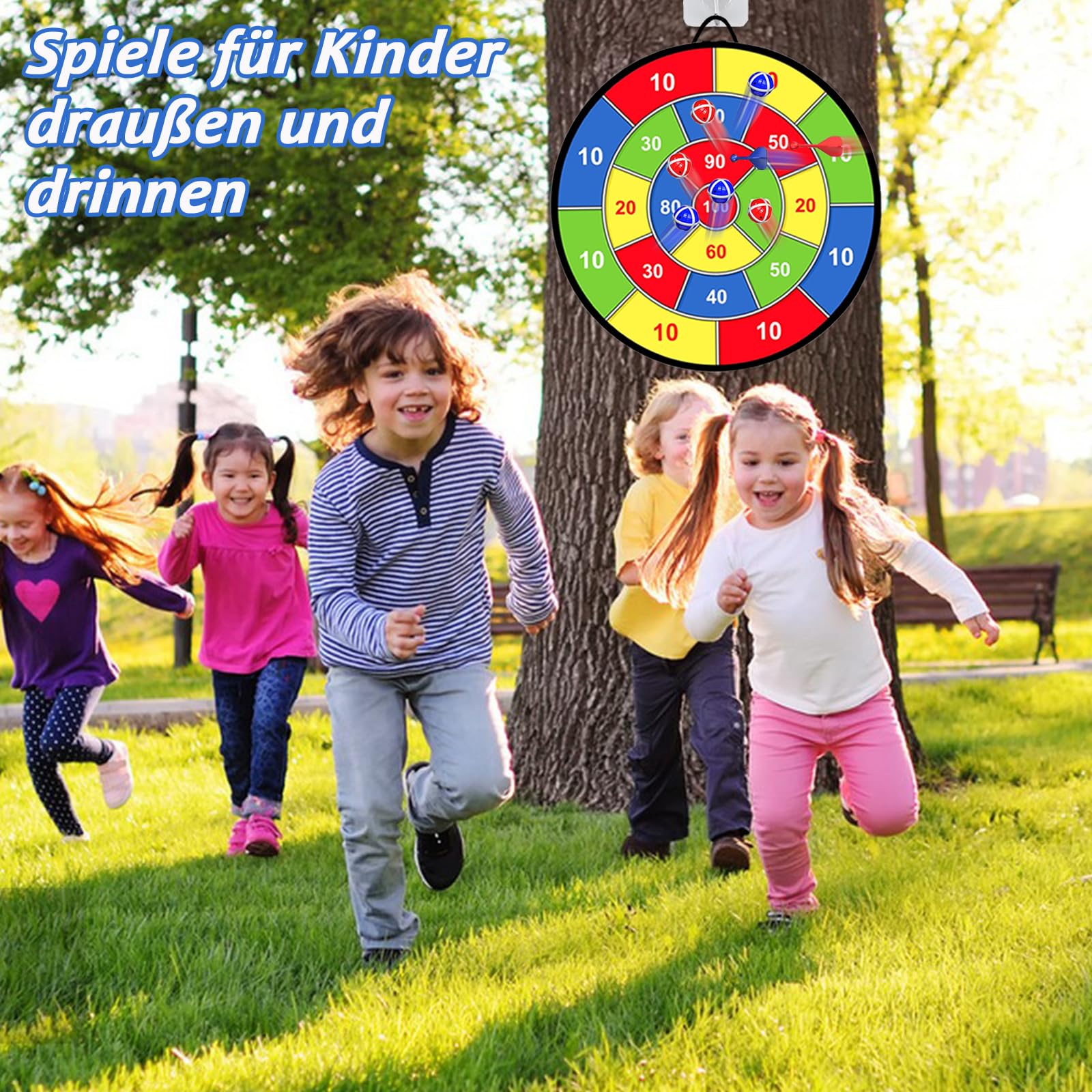 Spiele ab 3 4 5 6 Jahren, 76CM Kinder Doppelseitige Klett Dartscheibe mit 12 Klebrigen Bällen und 12 Darts, Dinosaurier Spielzeug ab 4-9 Jahre Drinnen und Draußen Wurfspiel Set Groß und Klei Geschenk - Image 3