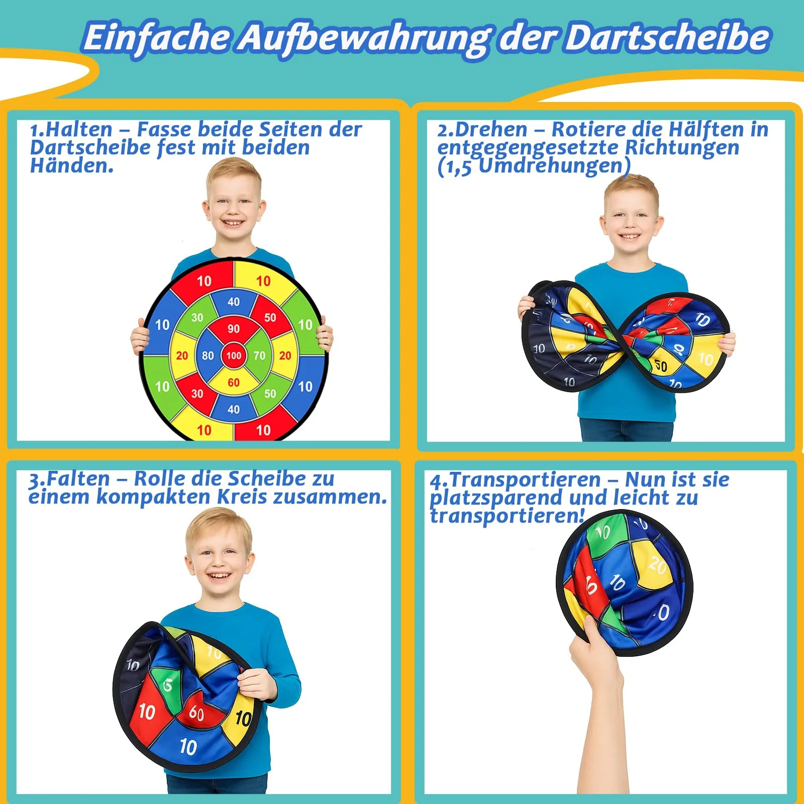 Spiele ab 3 4 5 6 Jahren, 76CM Kinder Doppelseitige Klett Dartscheibe mit 12 Klebrigen Bällen und 12 Darts, Dinosaurier Spielzeug ab 4-9 Jahre Drinnen und Draußen Wurfspiel Set Groß und Klei Geschenk - Image 4