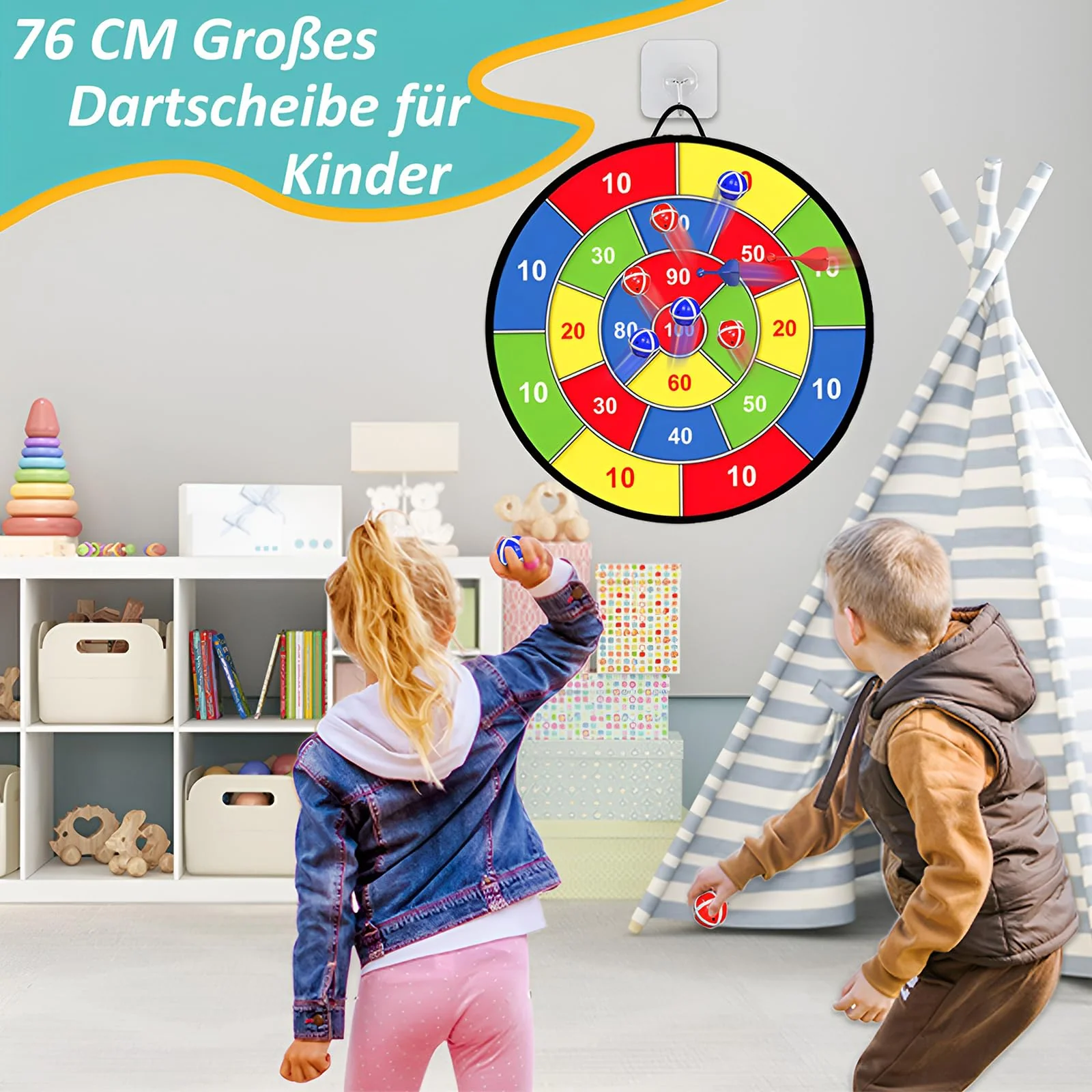 Spiele ab 3 4 5 6 Jahren, 76CM Kinder Doppelseitige Klett Dartscheibe mit 12 Klebrigen Bällen und 12 Darts, Dinosaurier Spielzeug ab 4-9 Jahre Drinnen und Draußen Wurfspiel Set Groß und Klei Geschenk - Image 5
