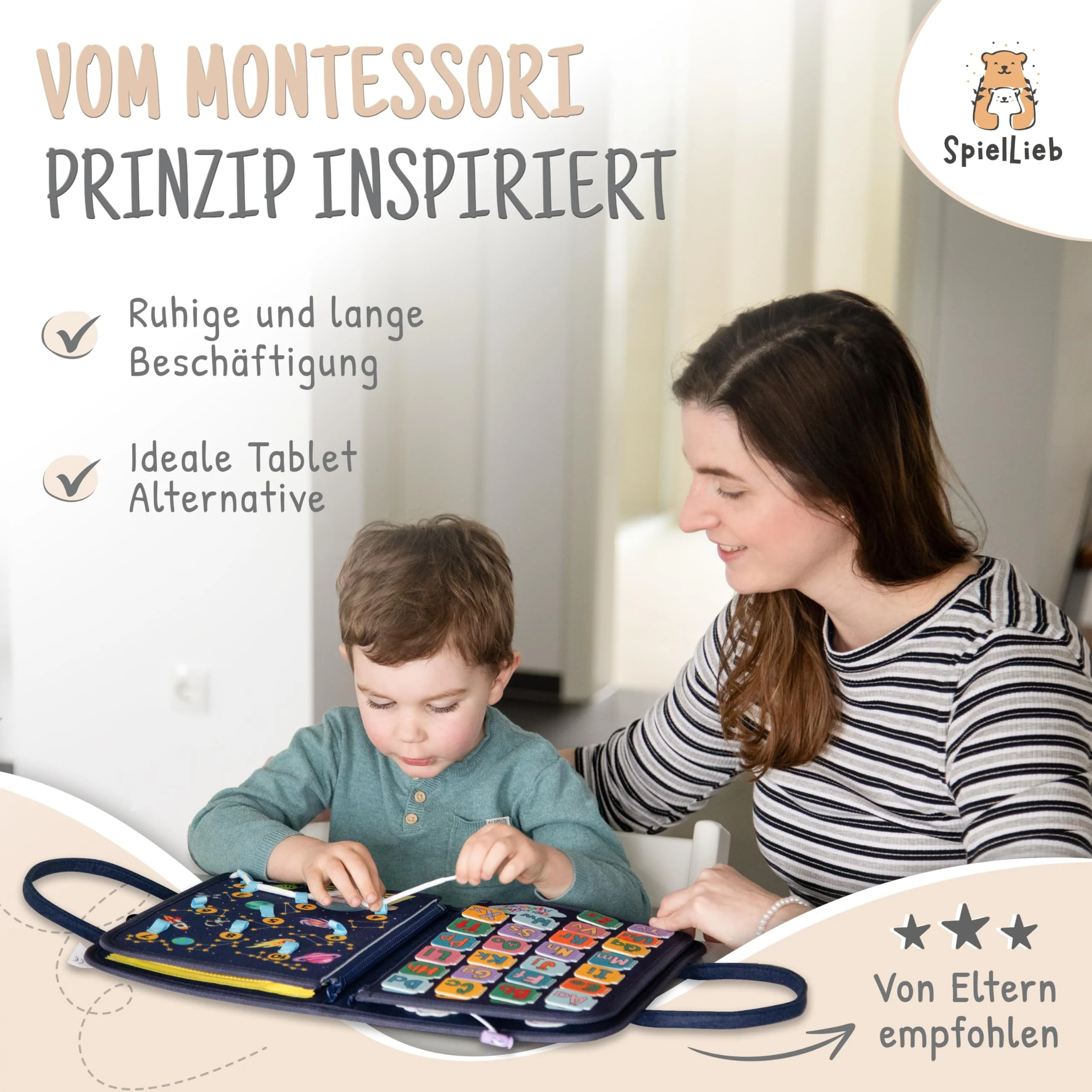 SpielLieb® Montessori Busy Board Deutsch ab 3 Jahre - interaktives Activity Board Spielzeug für Kleinkinder - Beschäftigung für Auto & Flugzeug Entwicklung & Motorik - Image 6
