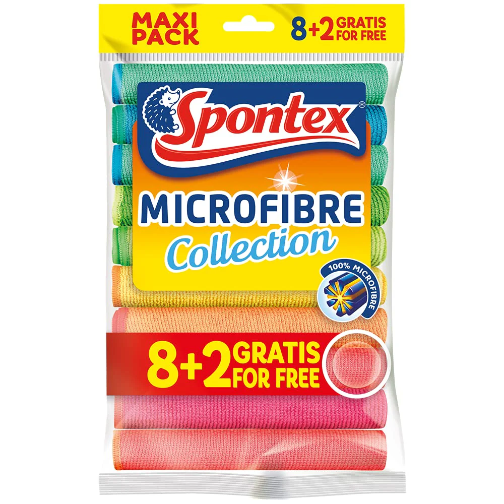 Spontex Microfibre Allzwecktücher 8+2 Gratis, 1 Packung - bunte Mikrofasertücher - Image 12