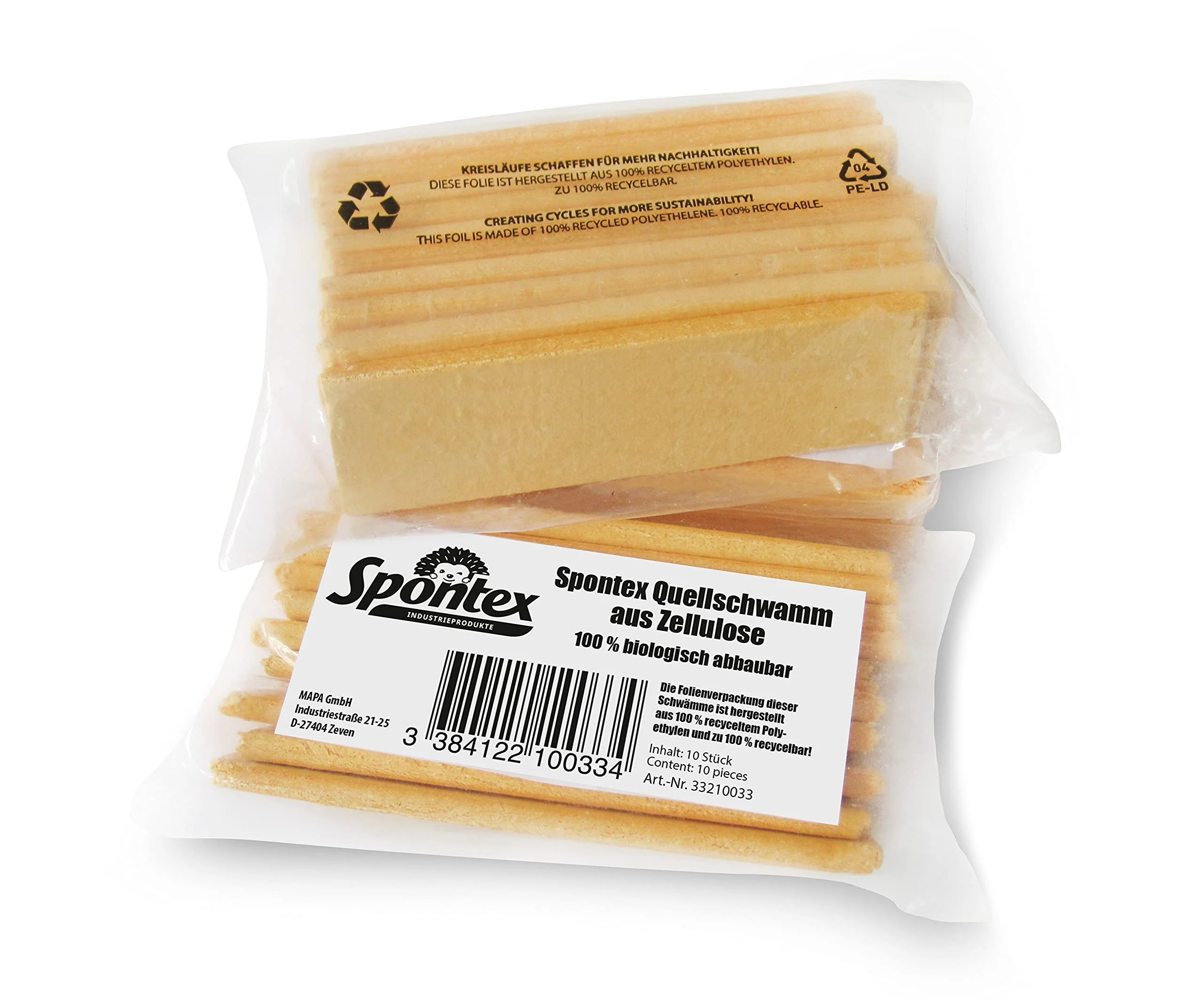 Spontex Quellschwamm aus 100 % biologisch abbaubarer Zellulose, 1 x 10er Pack, in recyceltem und recycelbarem PET-Beutel, saugstark, je 135 x 90 x 37 mm - Image 2