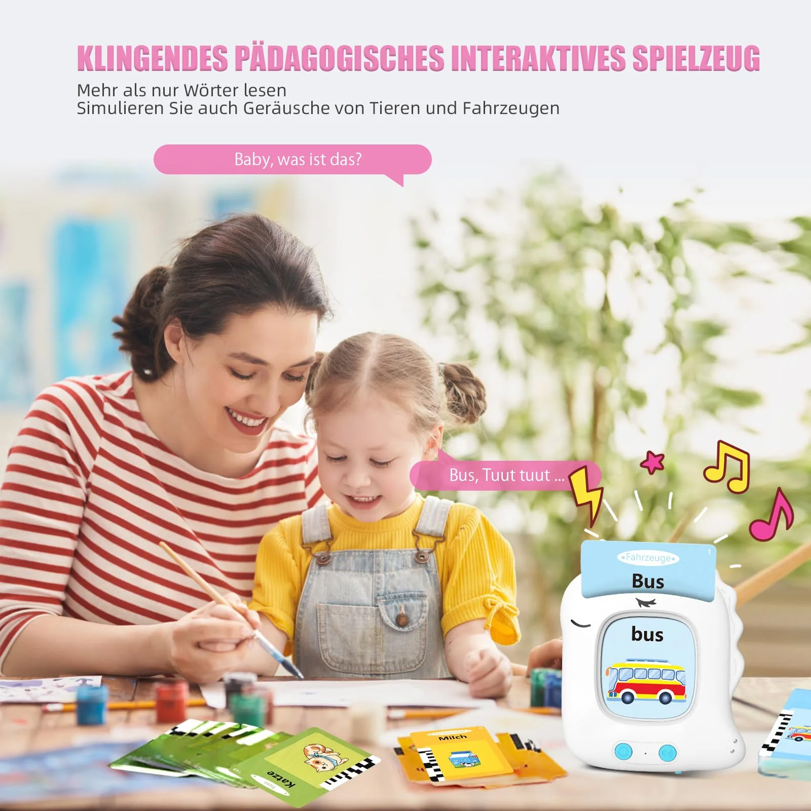 Sprechende Lernkarten Deutsch Sprechende Lernkarten Kinderspielzeug Ab 2 3 4 5 6 Jahre Sprachförderung Für Kinder Für Jungen Mädchen 112 Blätter 224 Wörter Lernspielzeug Deutsch Lernen(Weiß) - Image 3