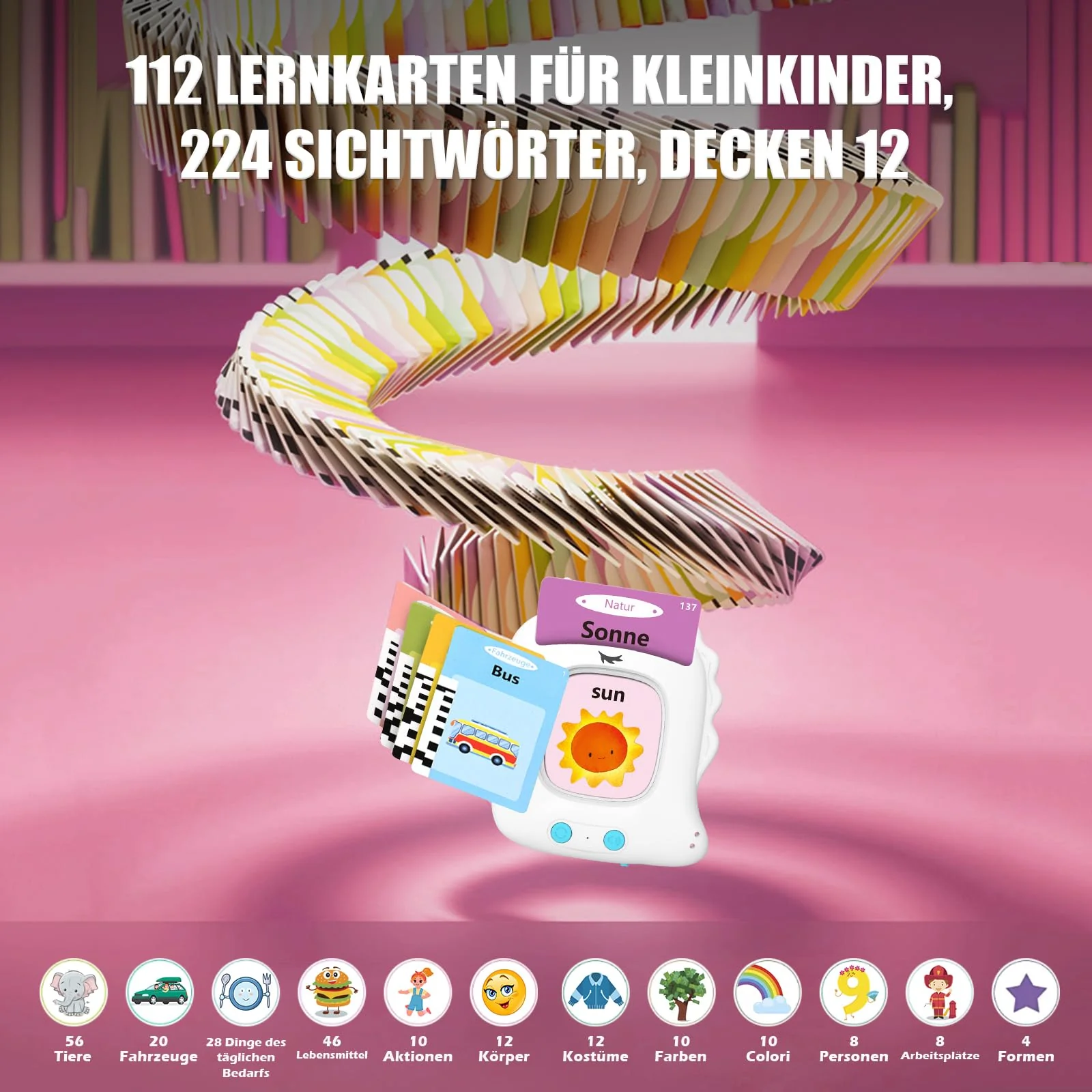Sprechende Lernkarten Deutsch Sprechende Lernkarten Kinderspielzeug Ab 2 3 4 5 6 Jahre Sprachförderung Für Kinder Für Jungen Mädchen 112 Blätter 224 Wörter Lernspielzeug Deutsch Lernen(Weiß) - Image 4