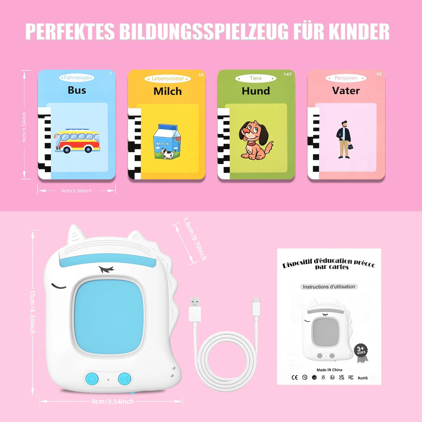 Sprechende Lernkarten Deutsch Sprechende Lernkarten Kinderspielzeug Ab 2 3 4 5 6 Jahre Sprachförderung Für Kinder Für Jungen Mädchen 112 Blätter 224 Wörter Lernspielzeug Deutsch Lernen(Weiß) - Image 5