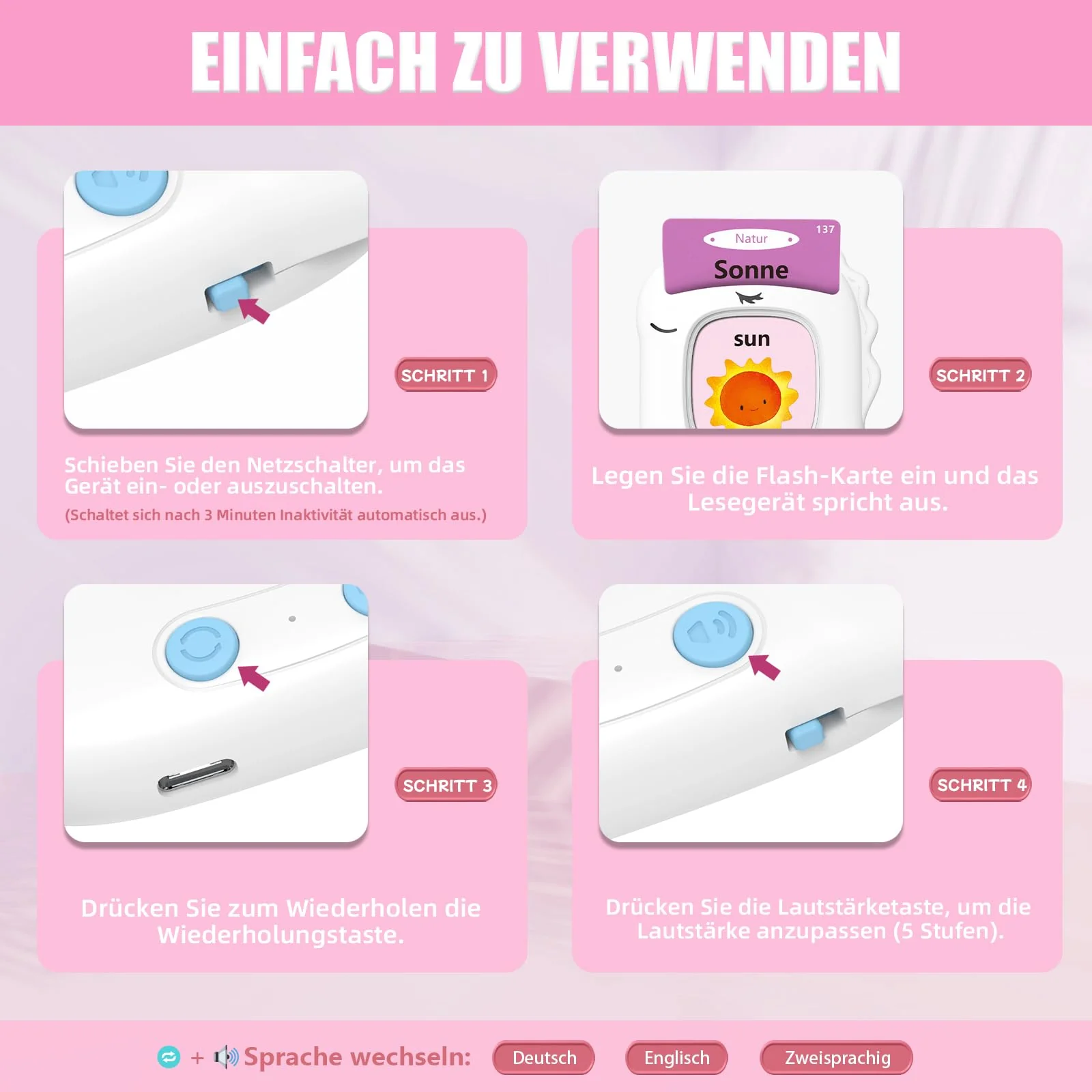 Sprechende Lernkarten Deutsch Sprechende Lernkarten Kinderspielzeug Ab 2 3 4 5 6 Jahre Sprachförderung Für Kinder Für Jungen Mädchen 112 Blätter 224 Wörter Lernspielzeug Deutsch Lernen(Weiß) - Image 6
