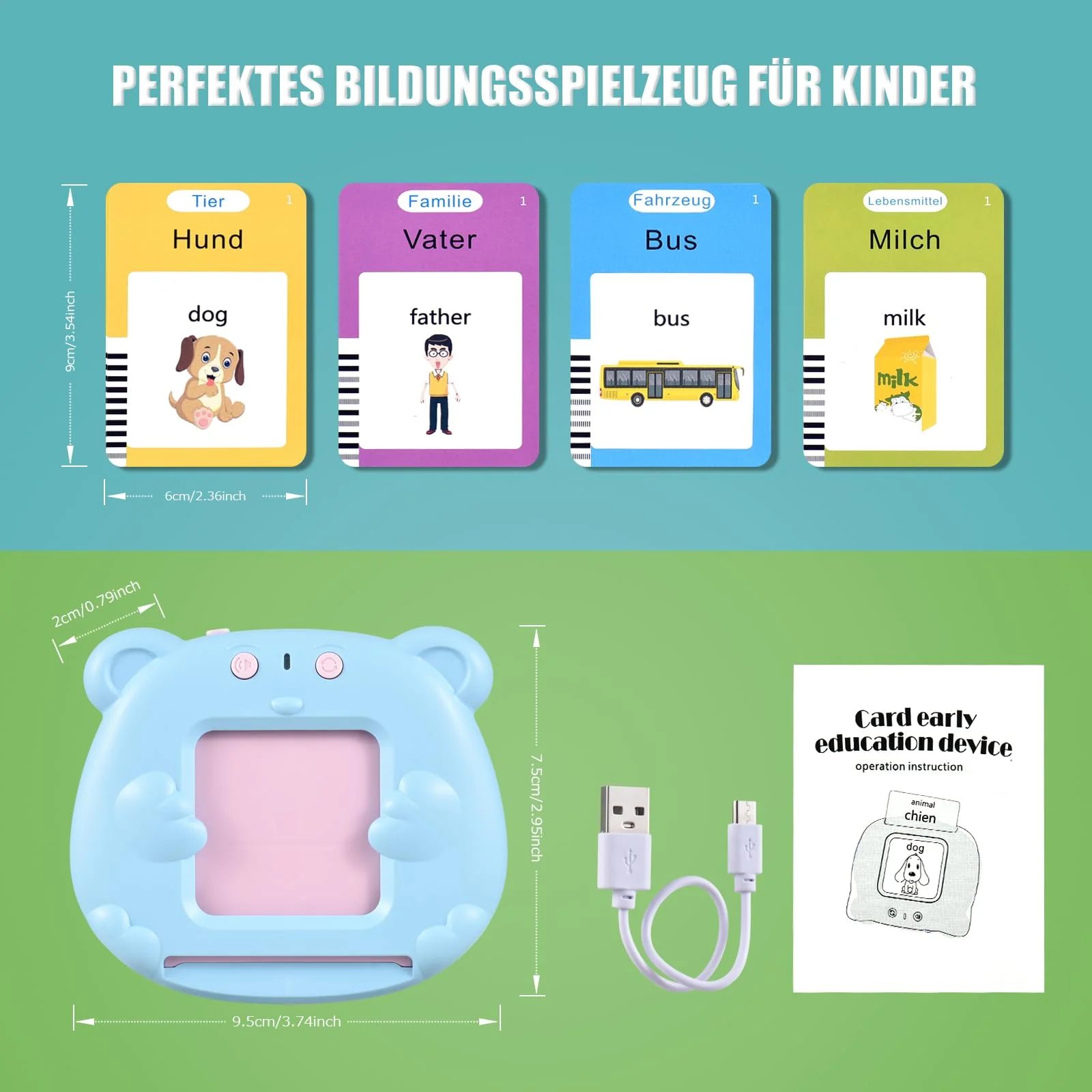 Sprechende Lernkarten Kinderspielzeug Ab 2 3 4 5 6 Jahre Lernspiele Für Autismus Lernspielzeug Deutsch Lernen Für Kinder Vorschulkinder Geschenk Für Jungen Mädchen 2-4 Jahre 112 Blätter 224 Wörter - Image 2
