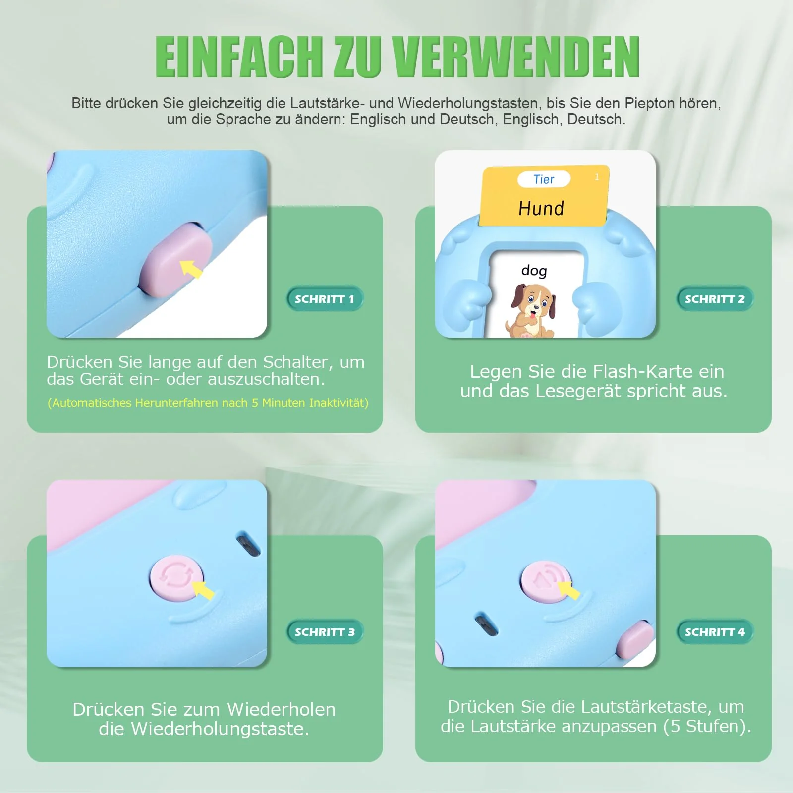 Sprechende Lernkarten Kinderspielzeug Ab 2 3 4 5 6 Jahre Lernspiele Für Autismus Lernspielzeug Deutsch Lernen Für Kinder Vorschulkinder Geschenk Für Jungen Mädchen 2-4 Jahre 112 Blätter 224 Wörter - Image 3