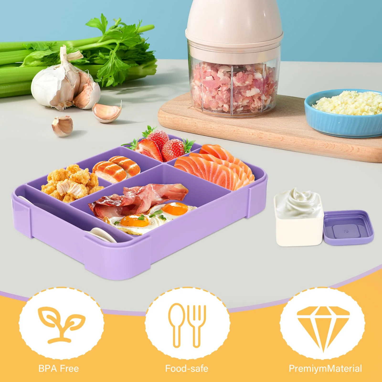 Sprifityy Brotdose Kinder mit Fächern,1330 ml auslaufsichere Lunchbox, geeignet für Schule,Picknick,Reise-Lunchbox,geeignet für Erwachsene, Mädchen & Jungen, mikrowellen-/spülmaschinenfest (Lila) - Image 4