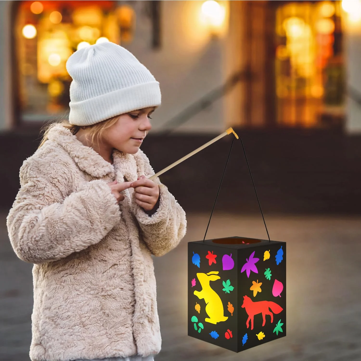 Sprinlot Laternen Bastelsets Kinder, 2 Stück Tier Laternen ca 14 x 20 cm mit Dekorative Lichter, Martins Laterne Bastelset, Geschenk Laternenfest Jungen Mädchen - Image 3