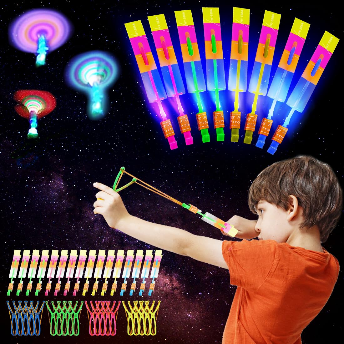 Sprinlot LED Leuchtspielzeug Partyartikel, 20 Stück Leuchtspielzeug Schleuder, Led licht Nacht Hubschrauber, Schleuder Party Mitgebsel Kindergeburtstag